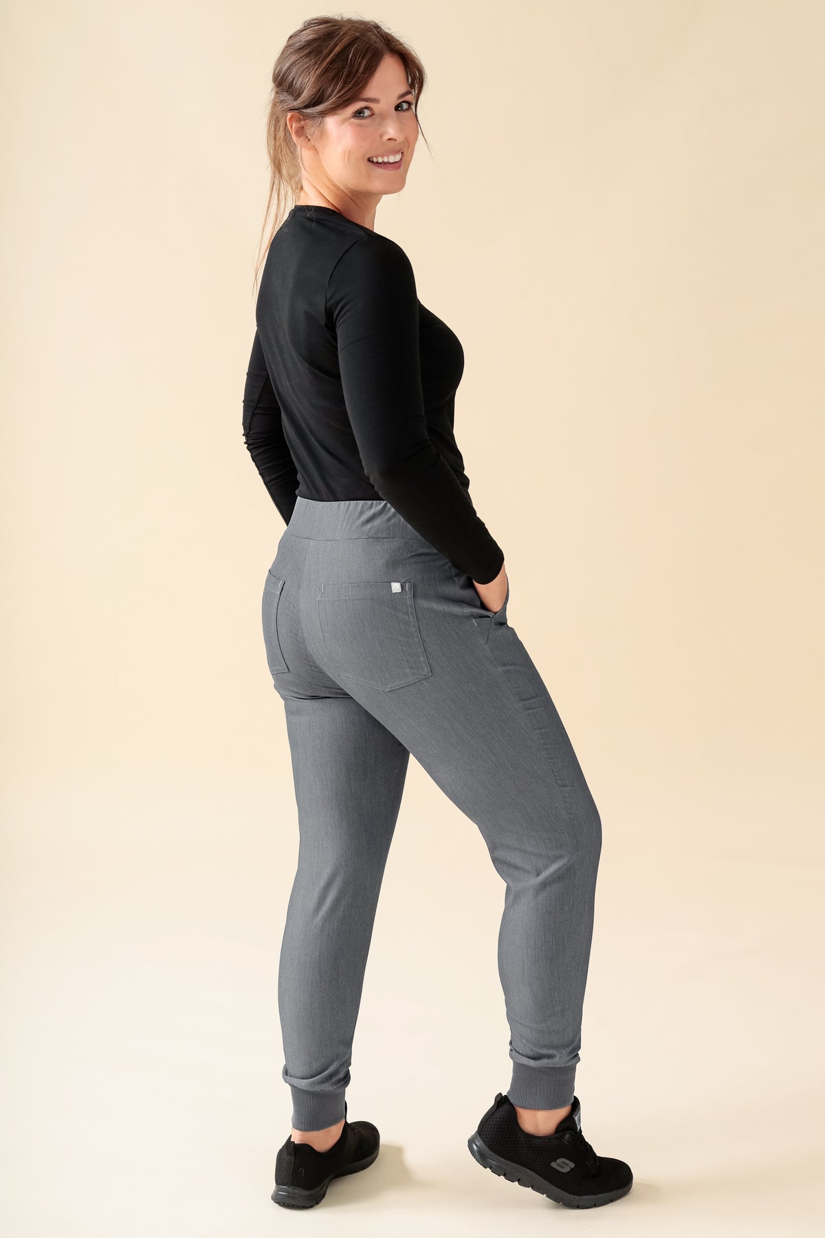 KAERE broek dames - zoom met elastische boord korte maat zonder beenzak grijs melange