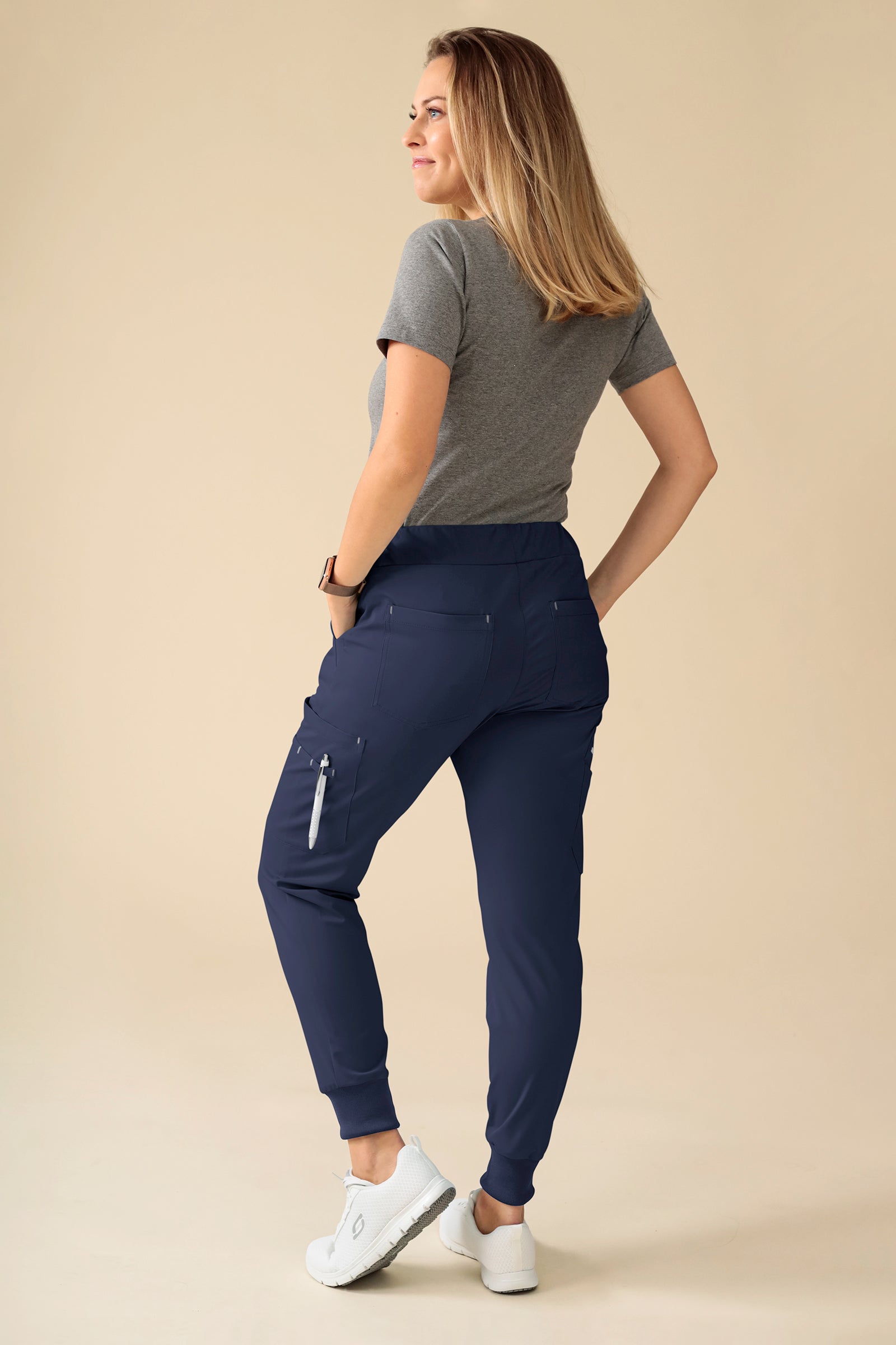 KAERE broek dames - zoom met elastische boord korte maat met beenzak navy