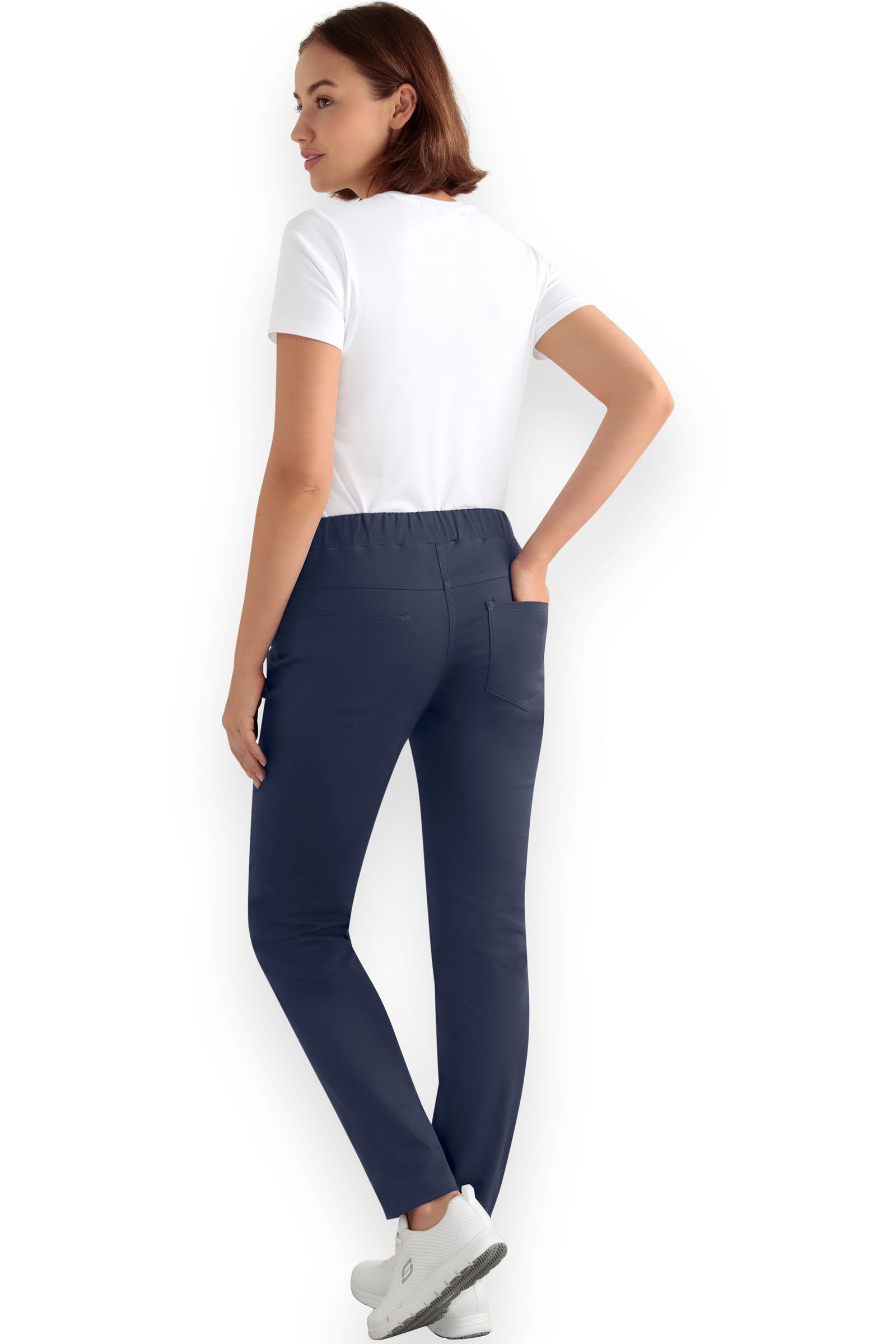 5-pocket broek dames - jeans look navy, Achterzijde view