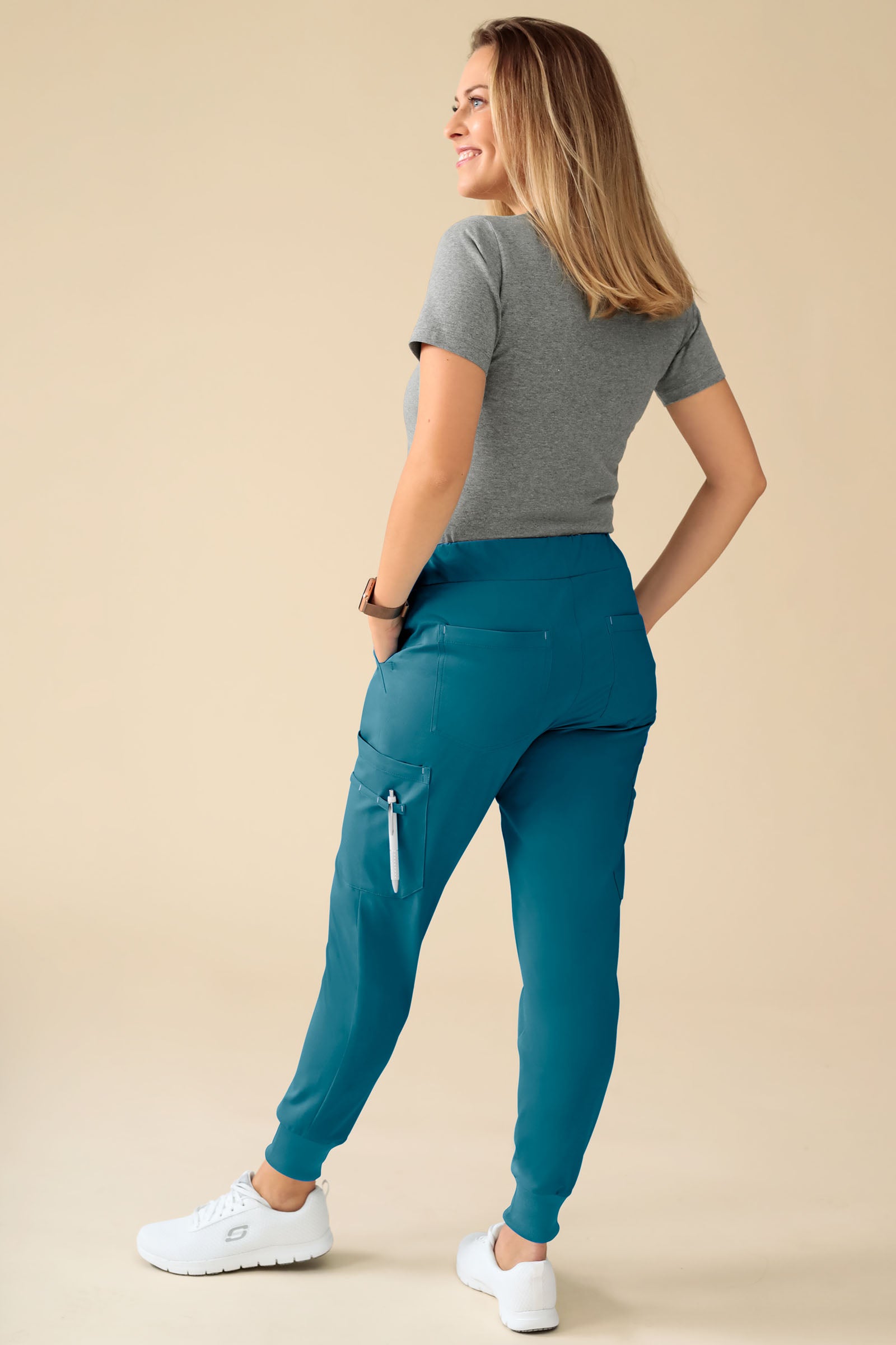 KAERE broek dames - zoom met elastische boord korte maat met beenzak petrol