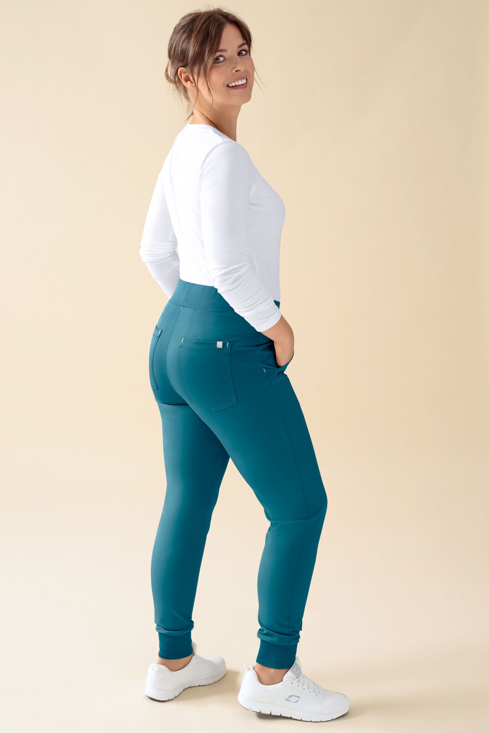 KAERE broek dames - zoom met elastische boord korte maat zonder beenzak petrol