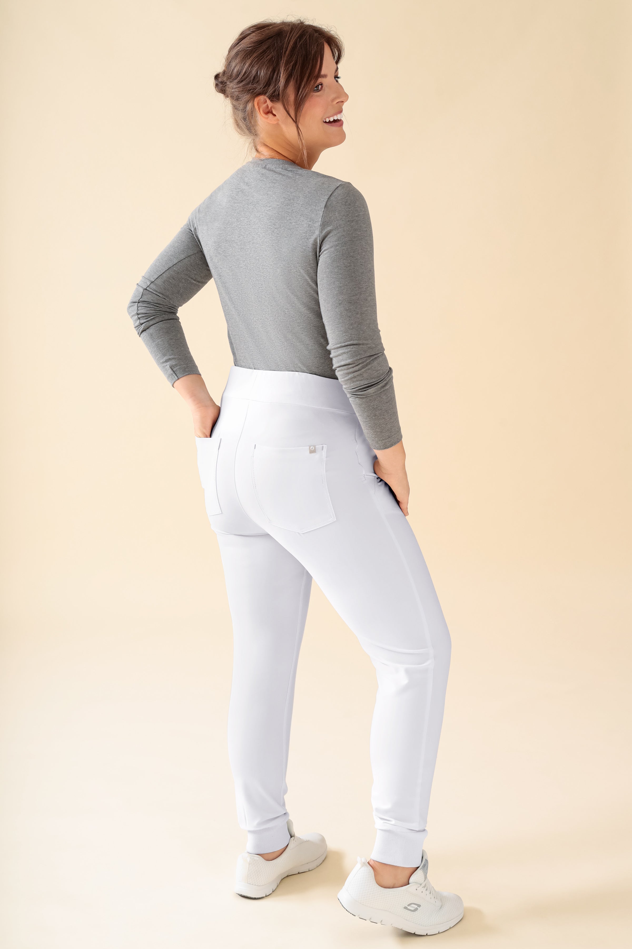 KAERE broek dames - zoom met elastische boord korte maat zonder beenzak wit