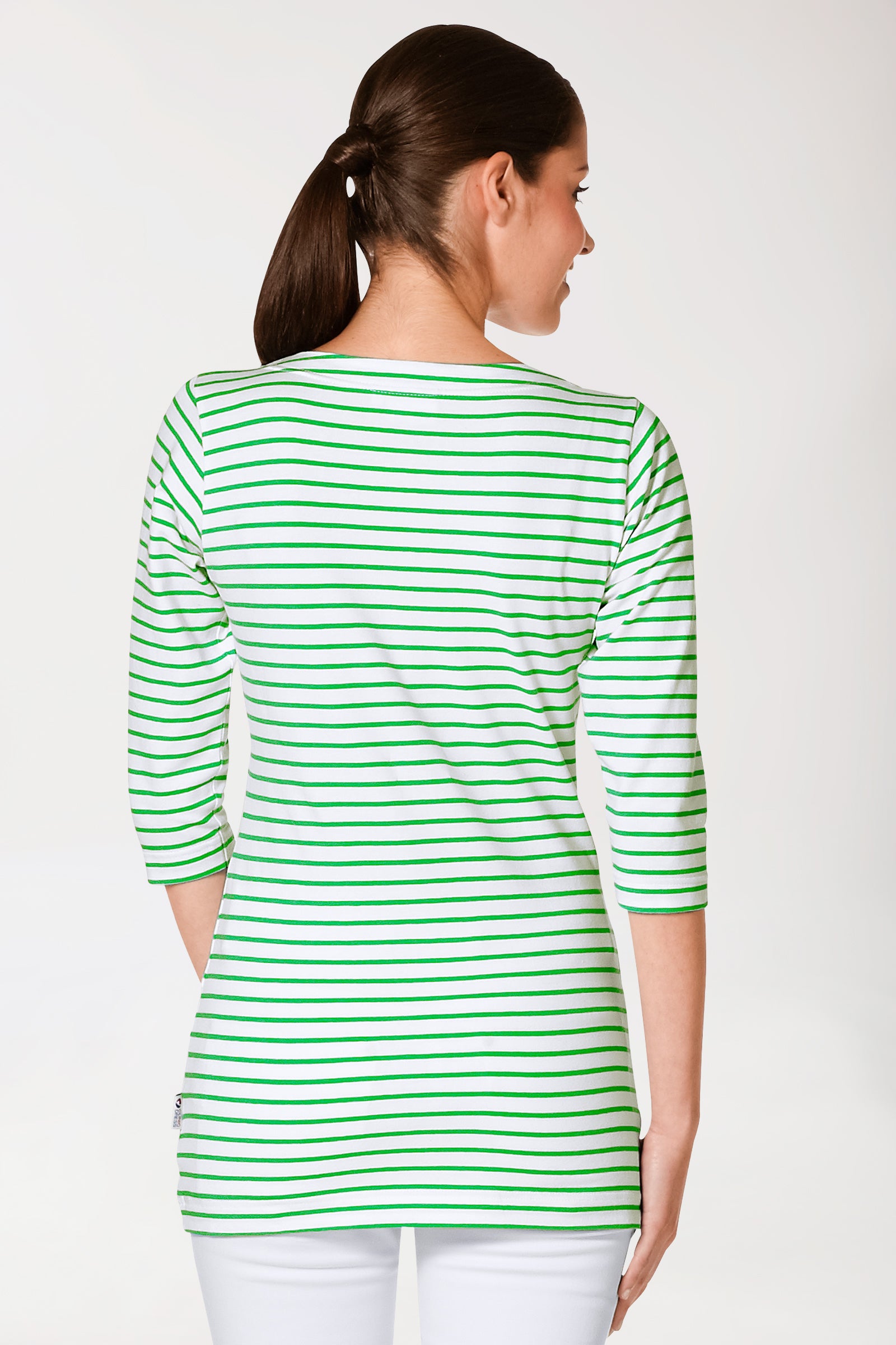 Long-shirt dames - 3/4 mouw appelgroen/wit