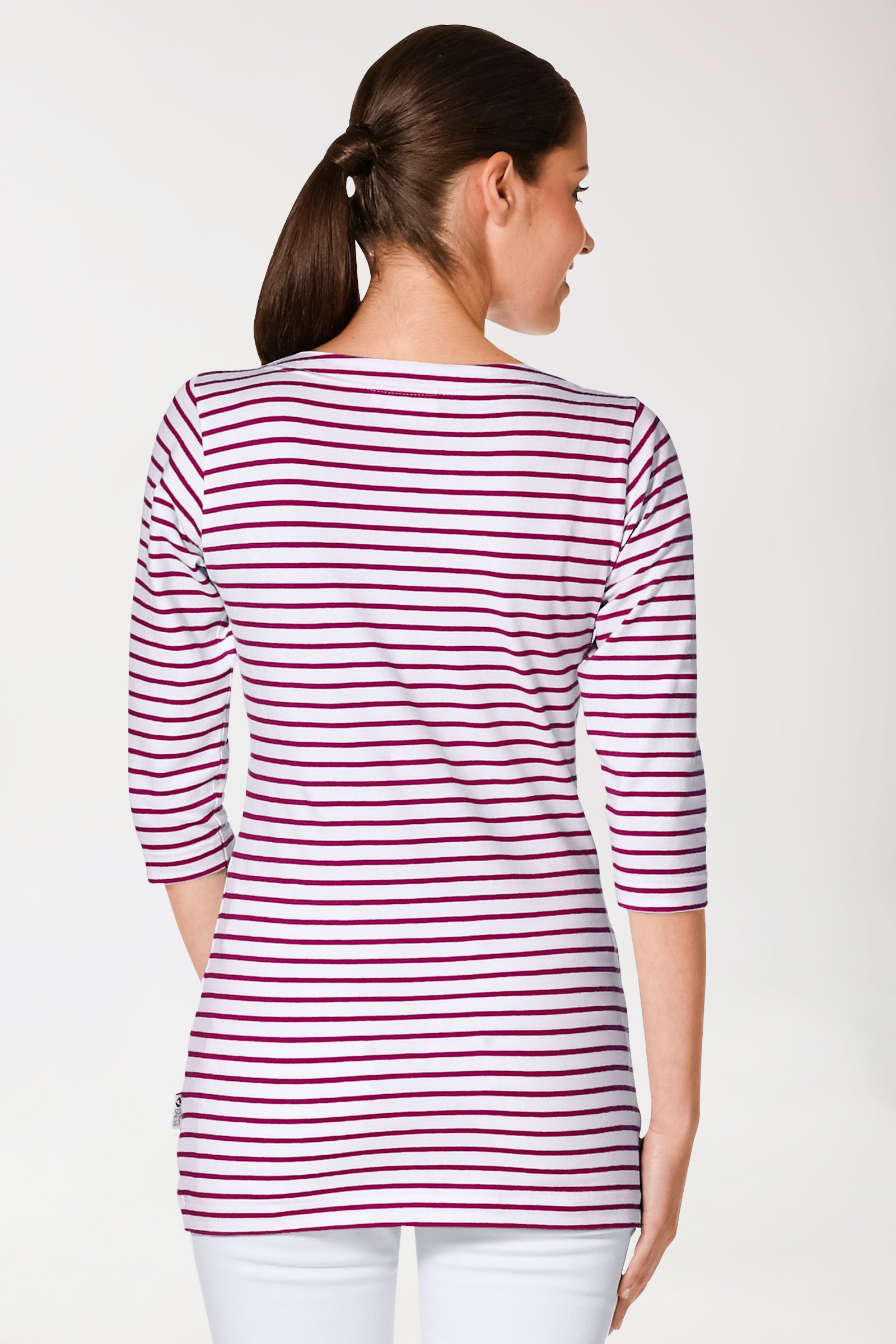 Long-shirt dames - 3/4 mouw bordeaux/wit