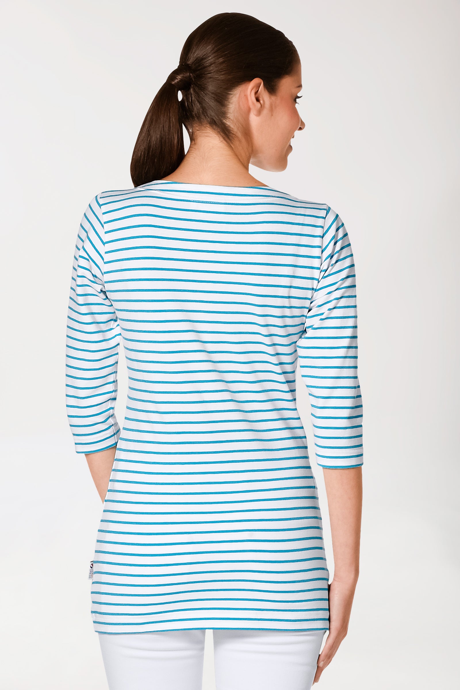 Long-shirt dames - 3/4 mouw turquoise/wit