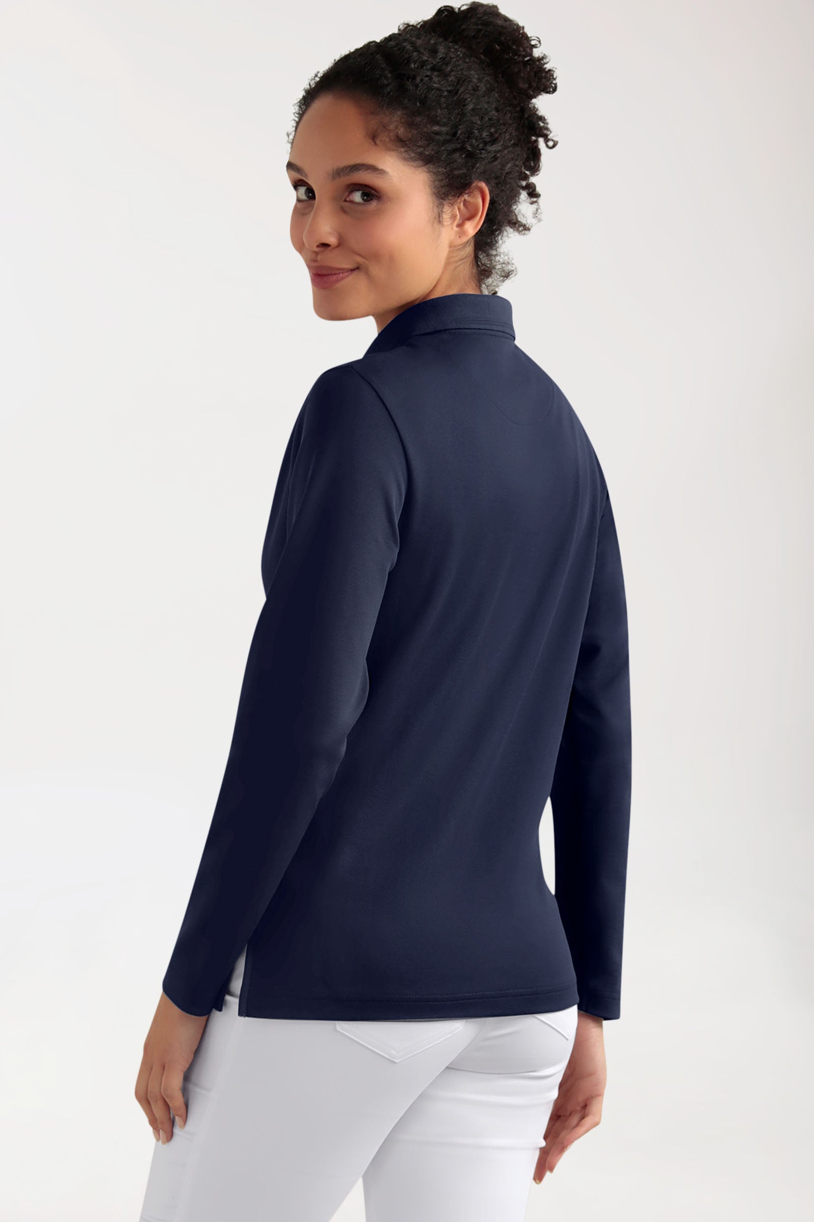 COMFY FLEX stretch longsleeve dames double face piqué - polokraag navy