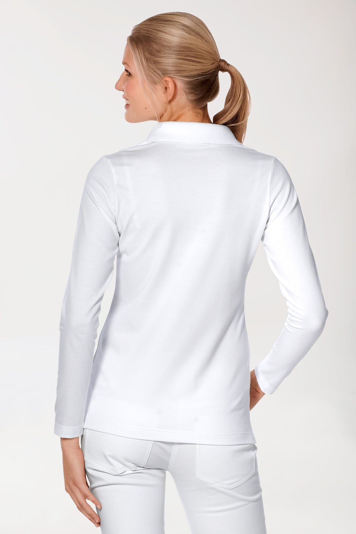 Stretch shirt dames - 1/1 mouw met polokraag wit