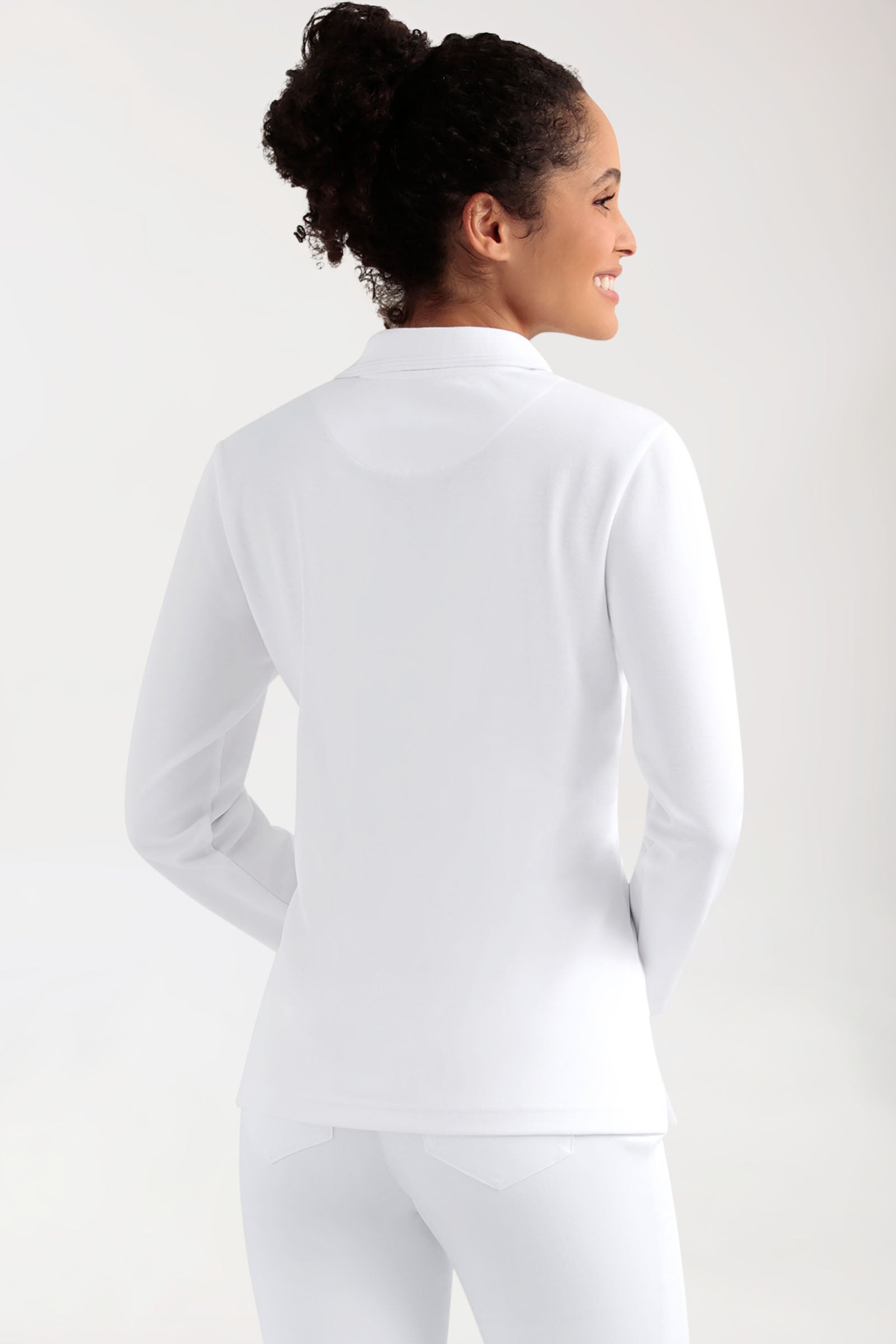 COMFY FLEX stretch longsleeve dames double face piqué - polokraag wit