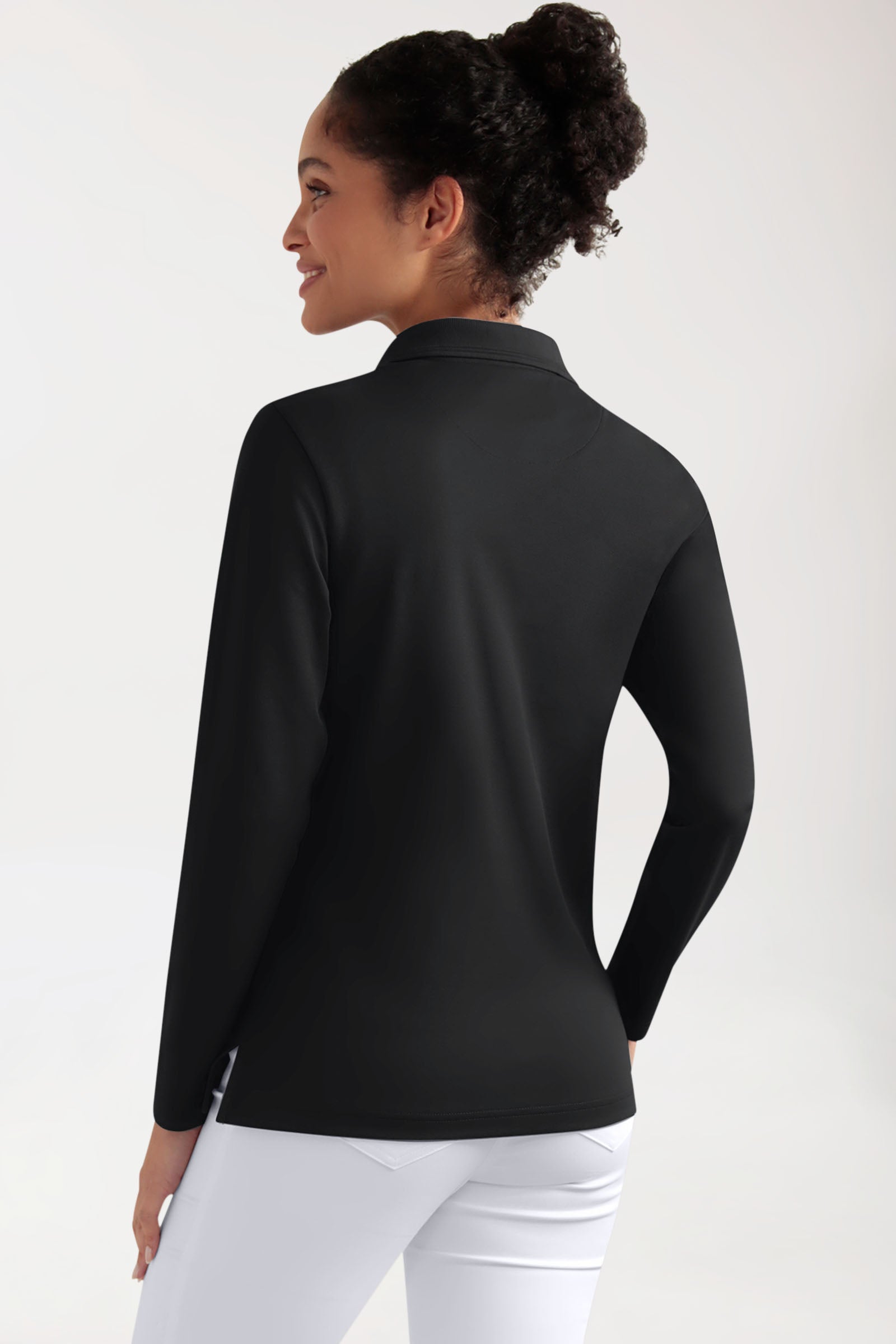 COMFY FLEX stretch longsleeve dames double face piqué - polokraag zwart