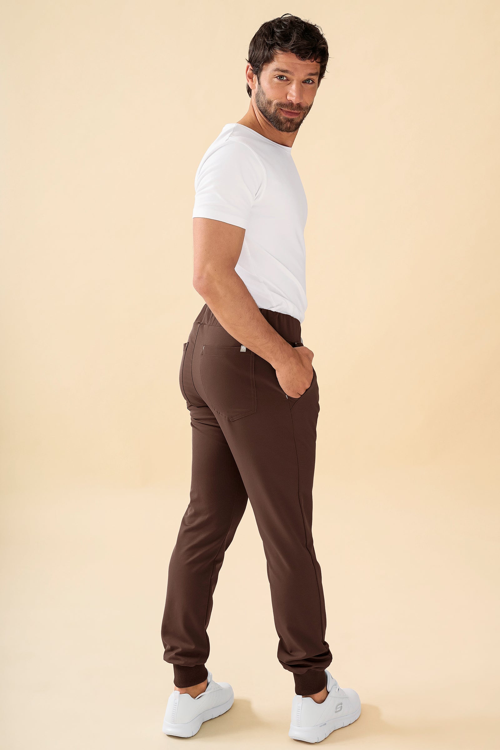 KAERE broek heren - zoom met elastische boord korte maat zonder beenzak coffee