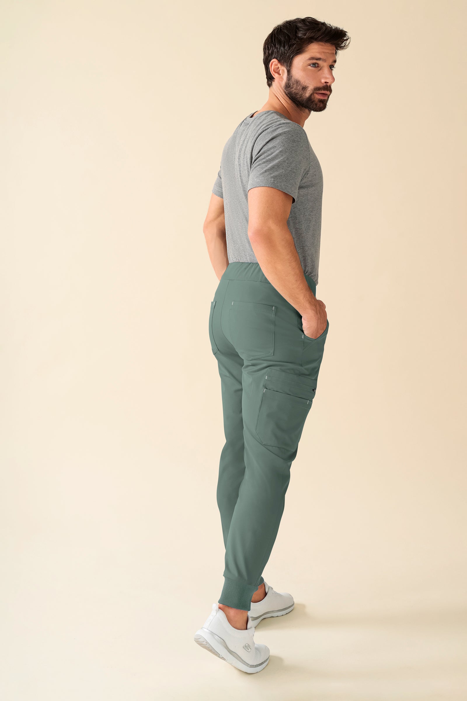 KAERE broek heren - zoom met elastische boord korte maat met beenzak donkergroen