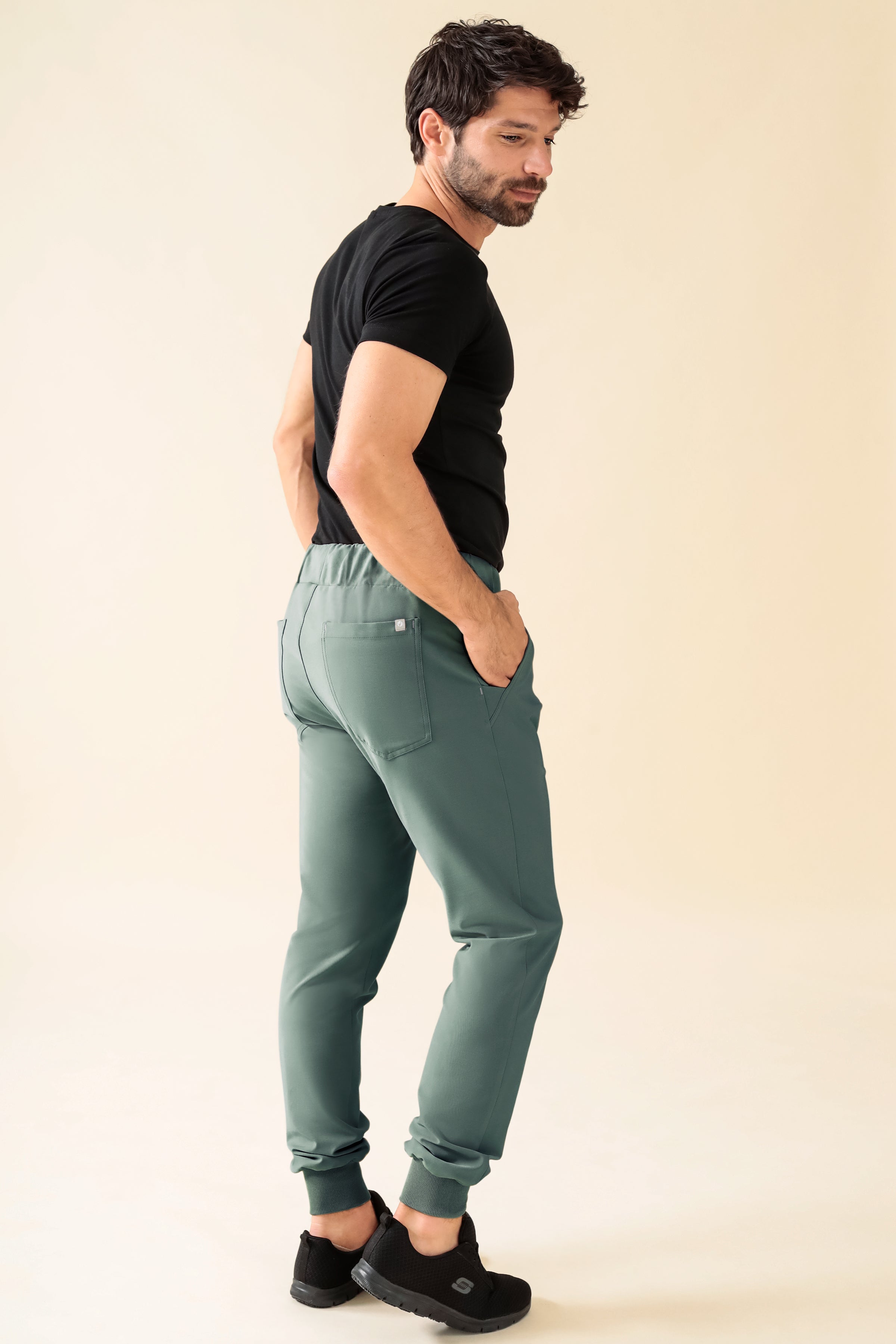 KAERE broek heren - zoom met elastische boord korte maat zonder beenzak donkergroen