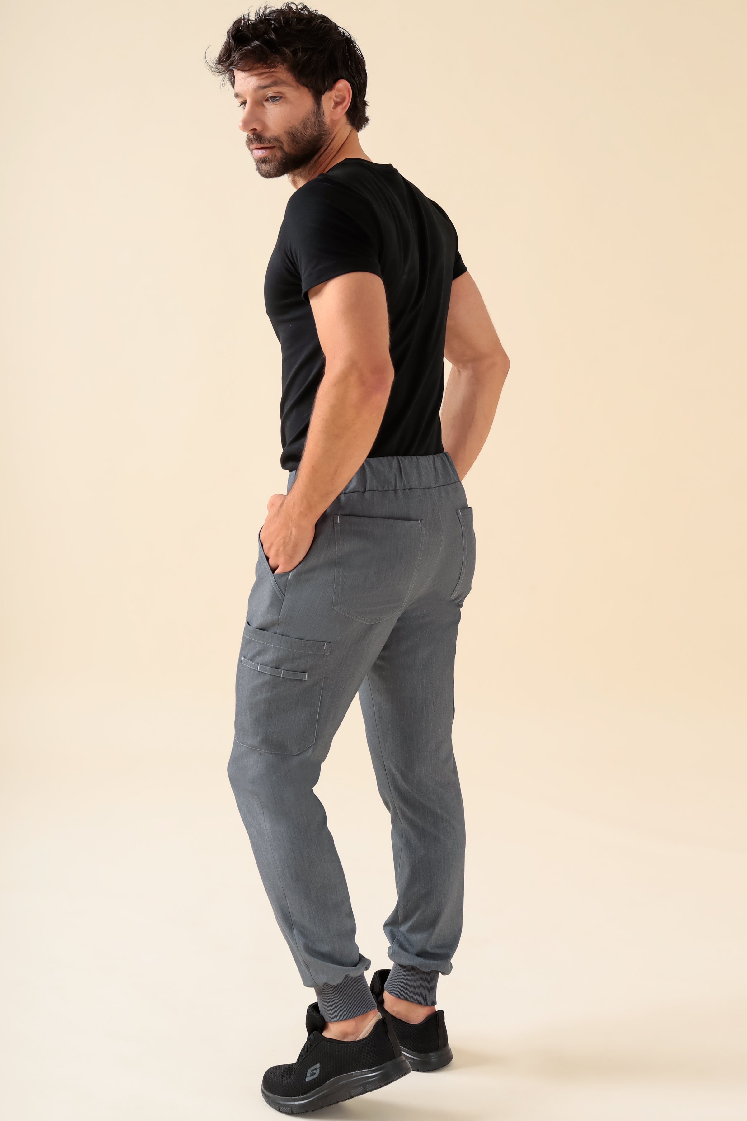 KAERE broek heren - zoom met elastische boord korte maat met beenzak grijs melange