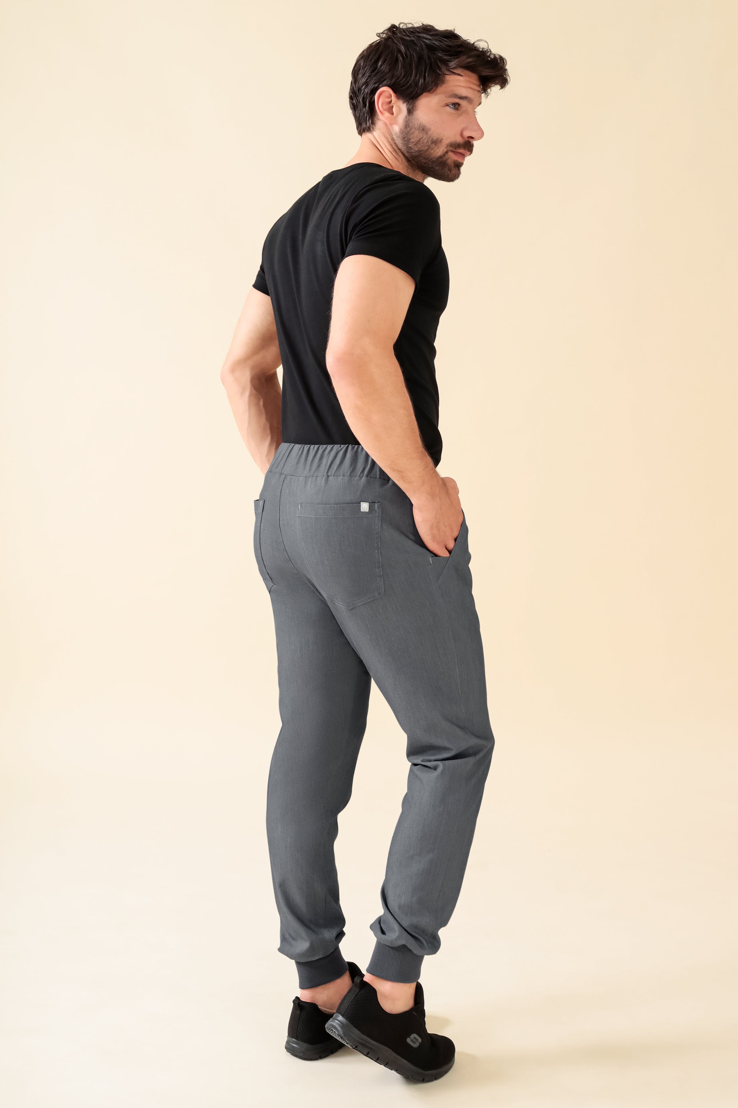 KAERE broek heren - zoom met elastische boord korte maat zonder beenzak grijs melange