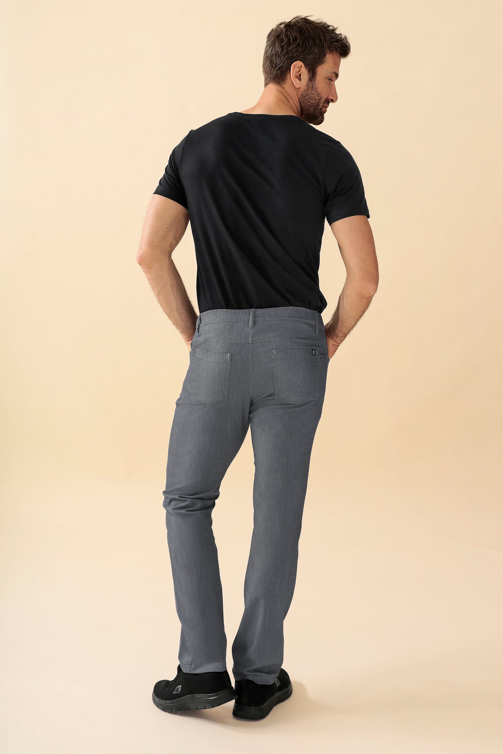 KAERE herenbroek - 5-pocket grijs melange, Achterzijde view
