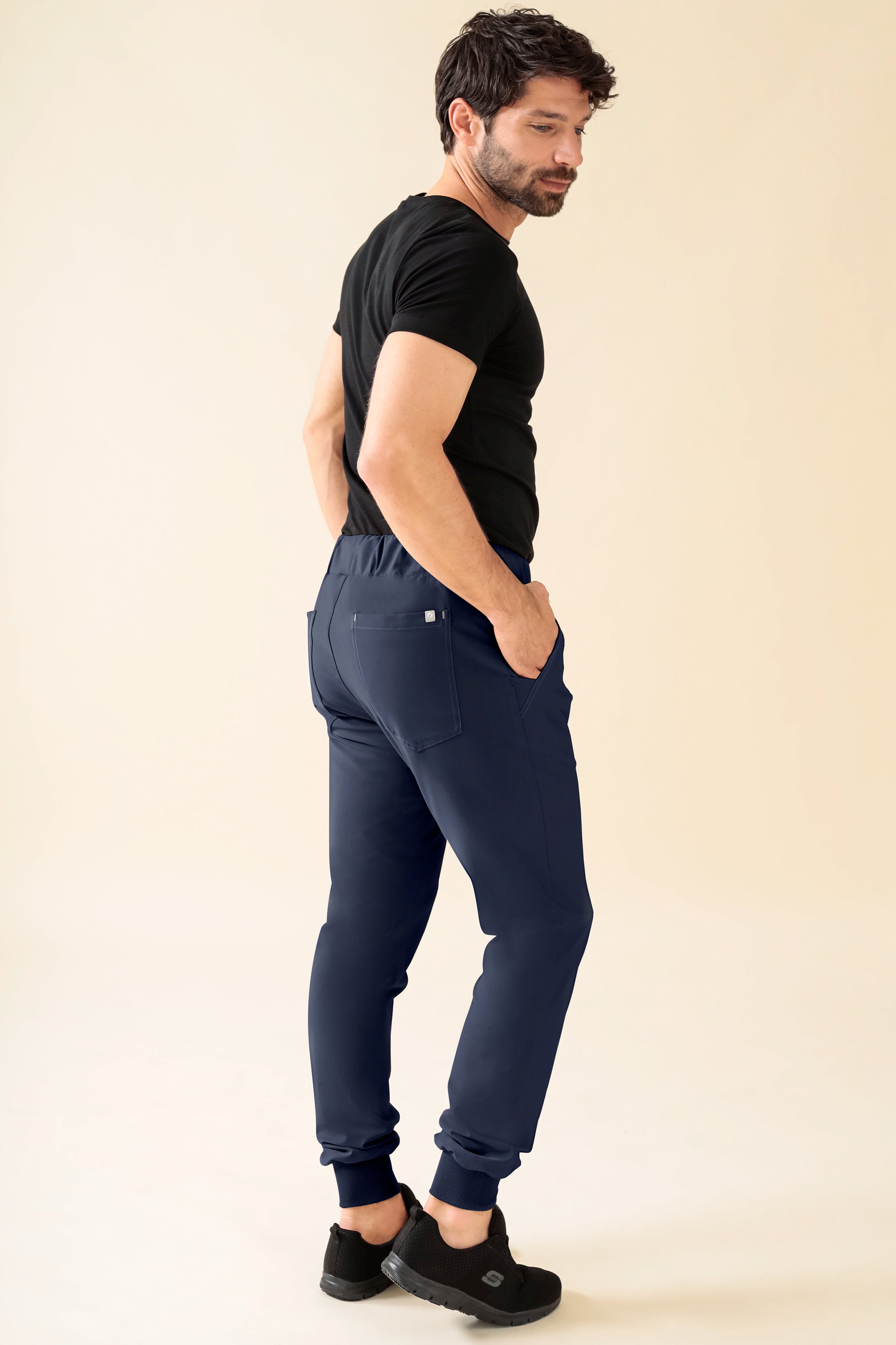 KAERE broek heren - zoom met elastische boord korte maat zonder beenzak navy