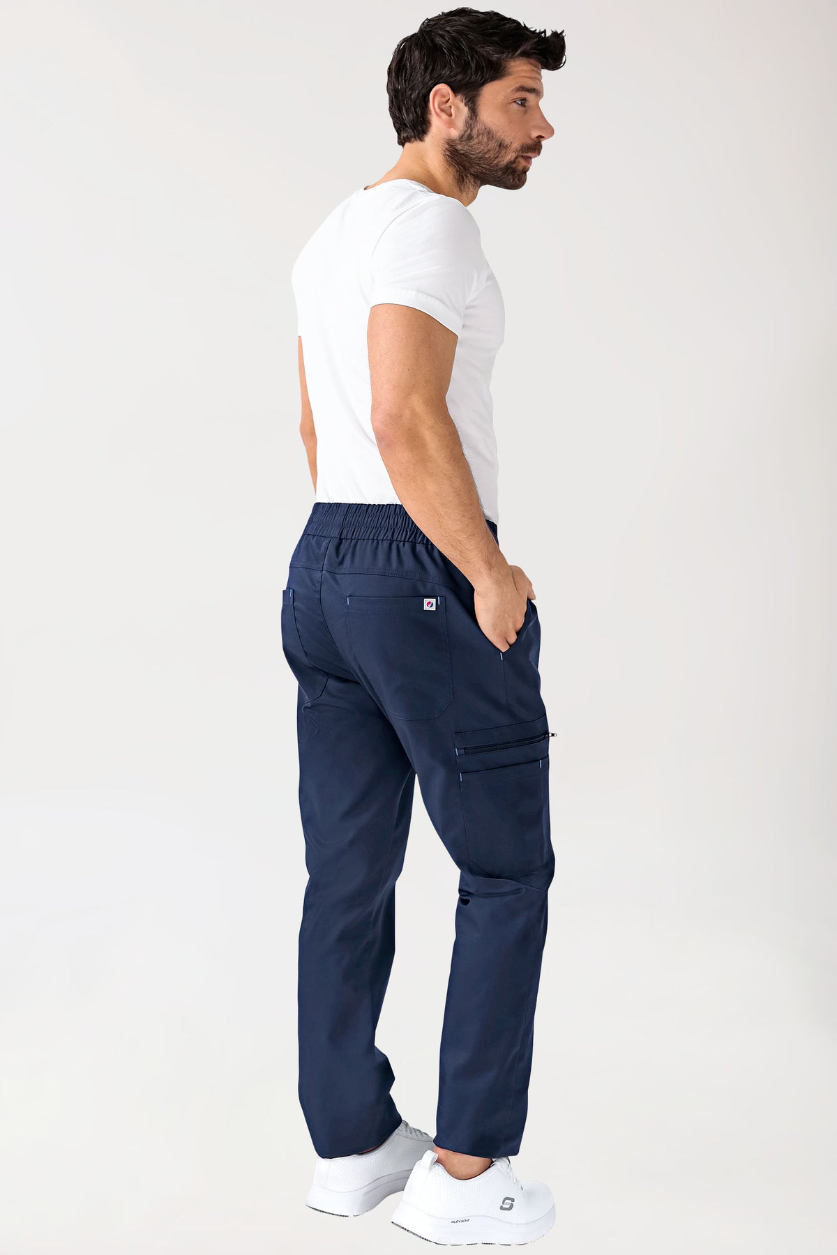 CLINIC STRETCH broek heren - rechte zoom korte maat navy/hemelsblauw, Achterzijde view