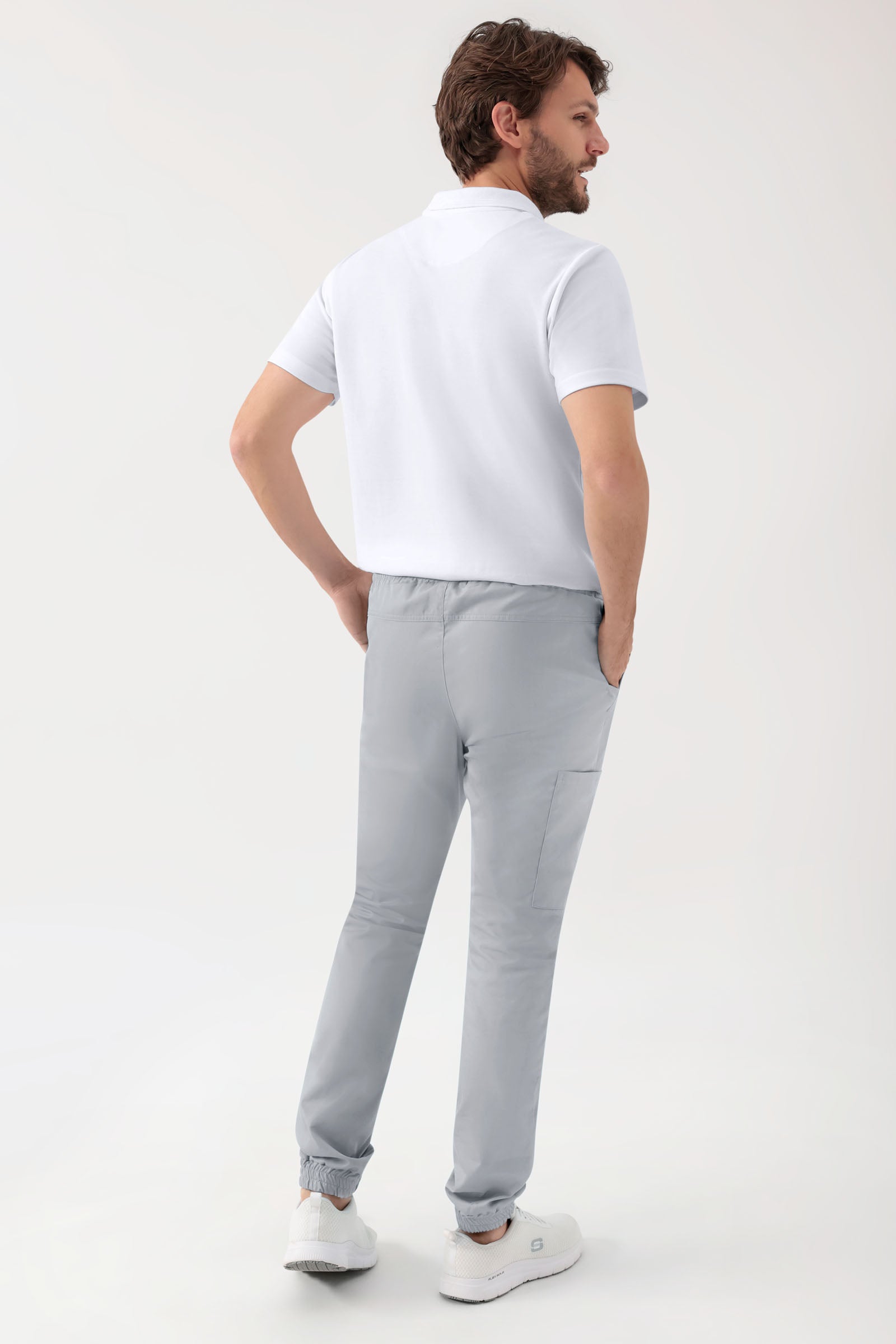 GREEN Stretch broek heren - joggingbroek style parelgrijs