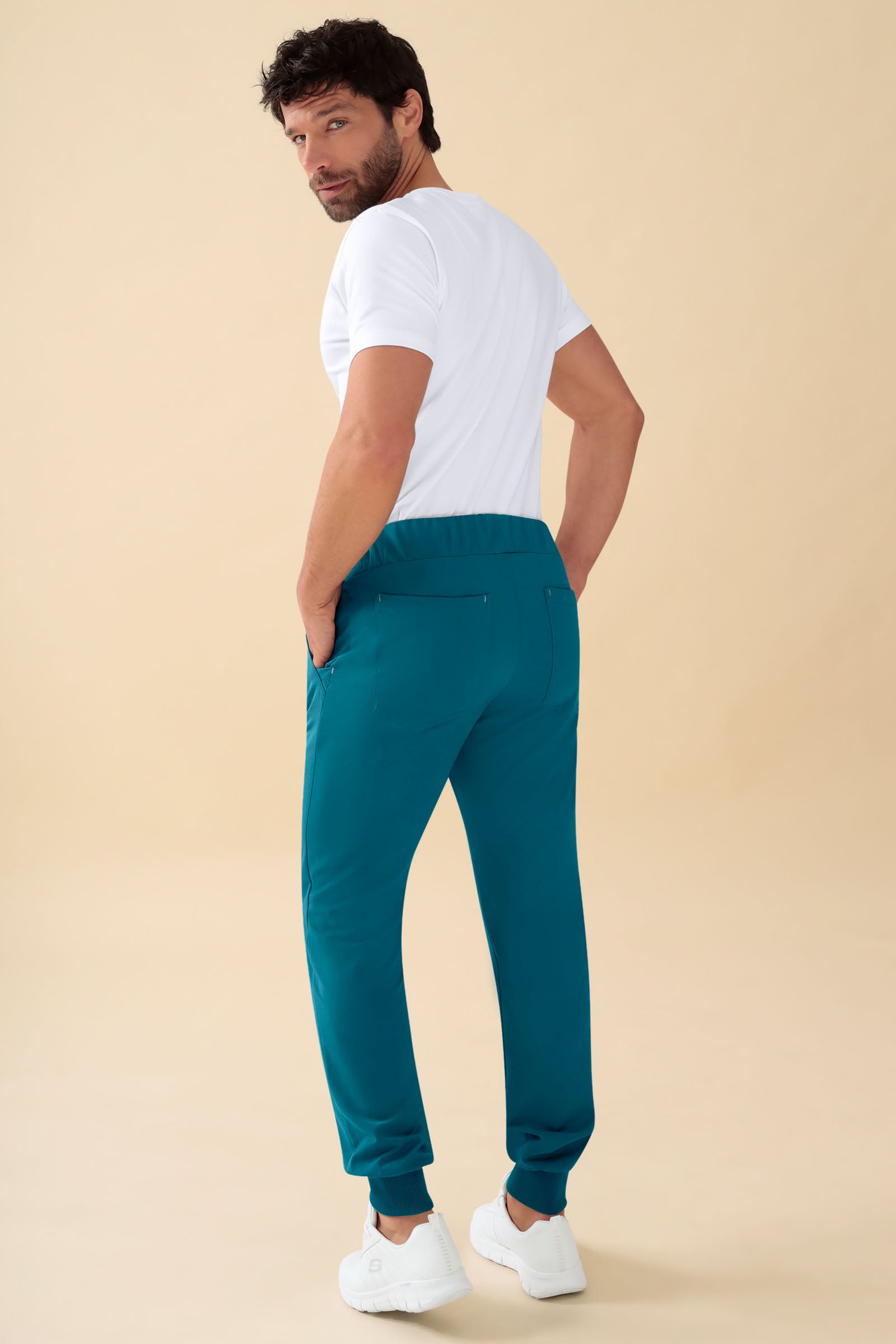 KAERE broek heren - zoom met elastische boord korte maat zonder beenzak petrol