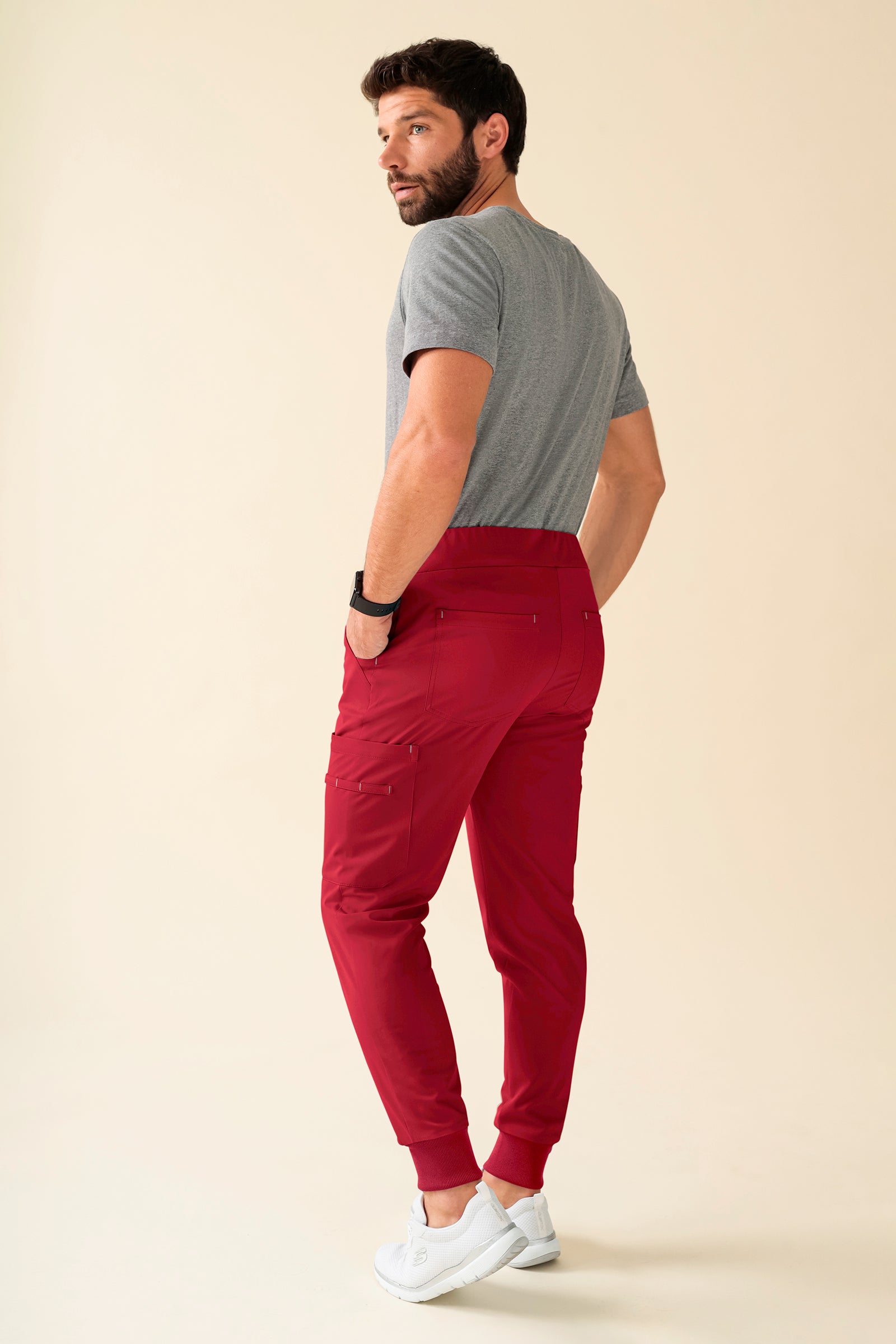 KAERE broek heren - zoom met elastische boord korte maat met beenzak rood