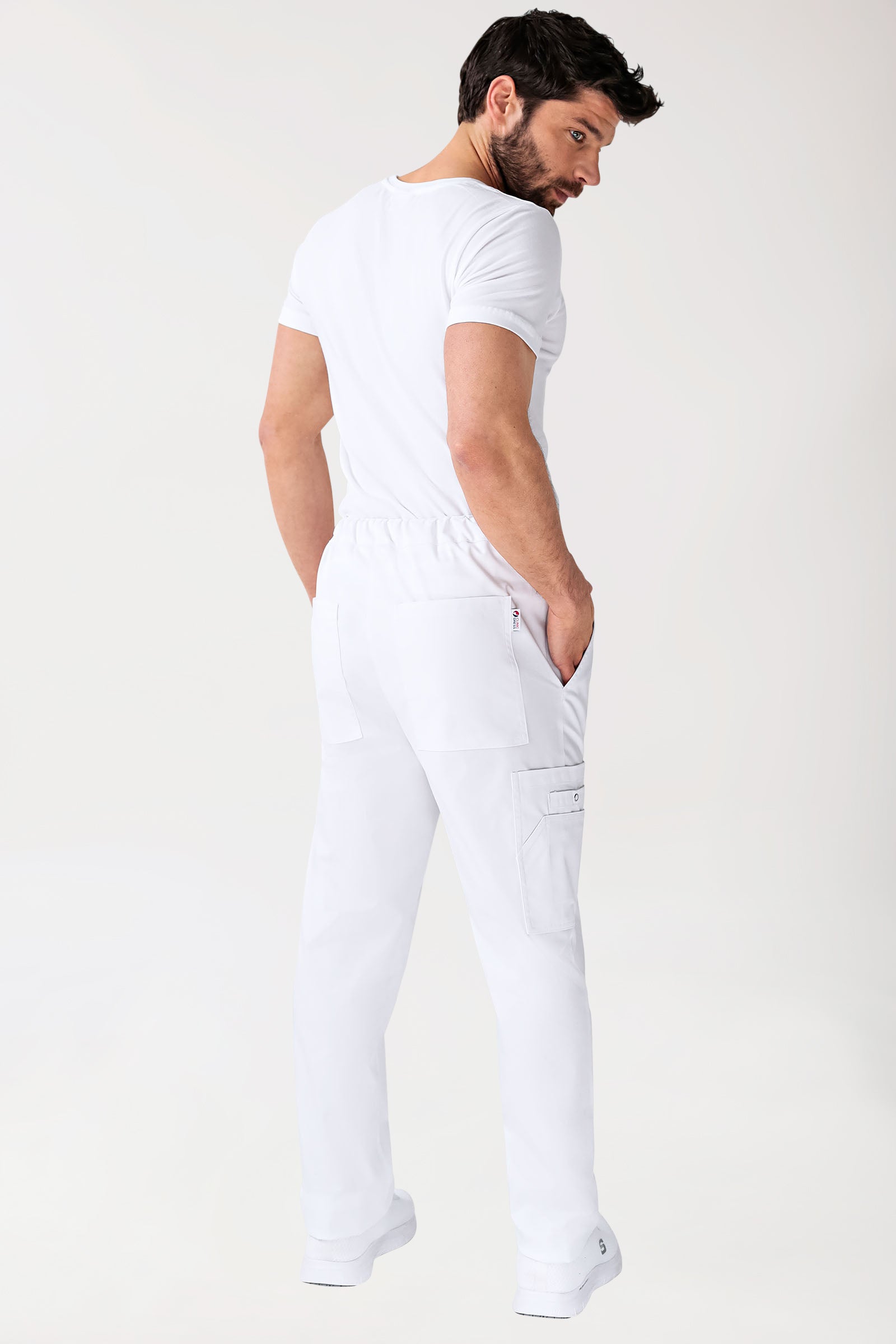 CLINIC STRETCH broek uniseks - met beenzak korte maat wit