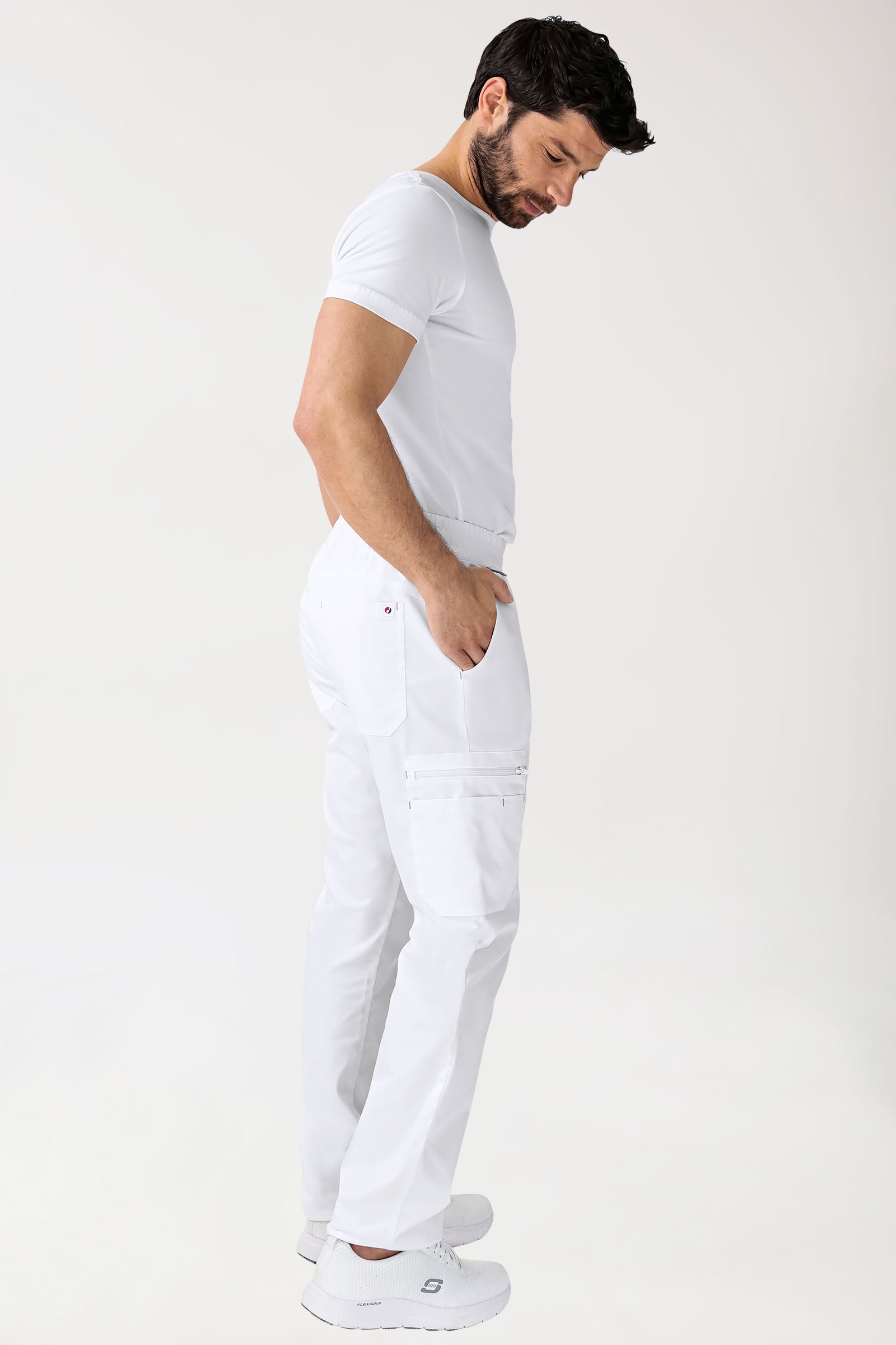 CLINIC STRETCH broek heren - rechte zoom korte maat wit/grijs