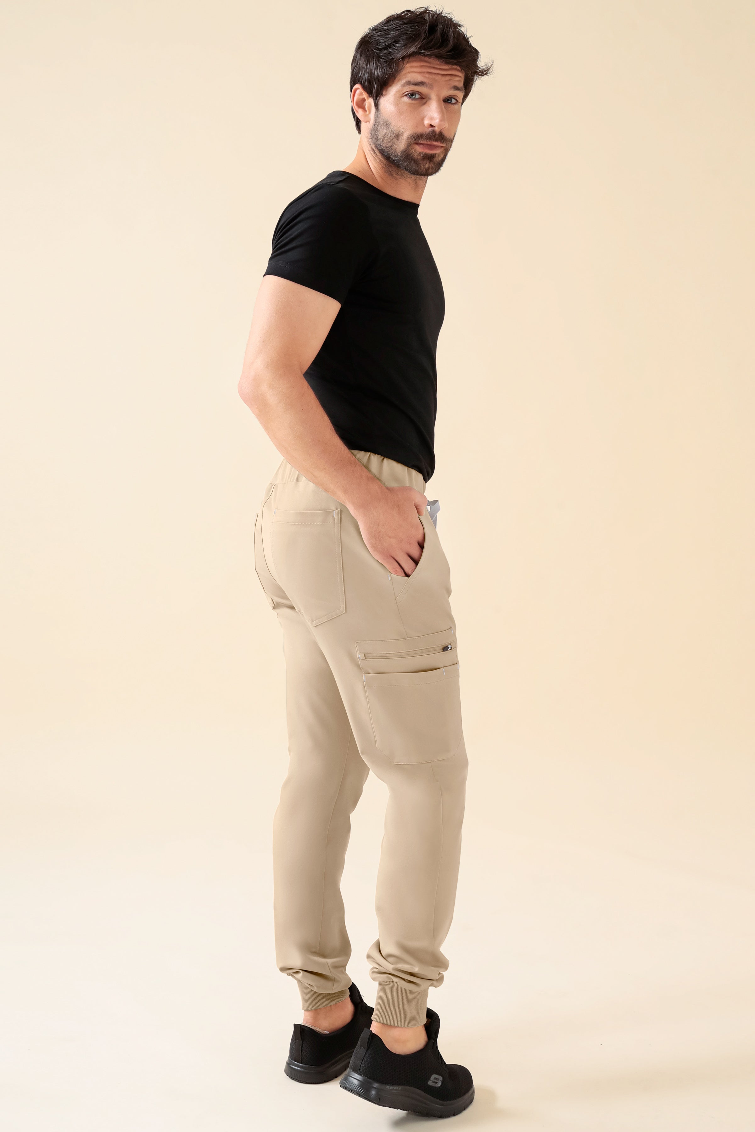 KAERE broek heren - zoom met elastische boord korte maat met beenzak zand