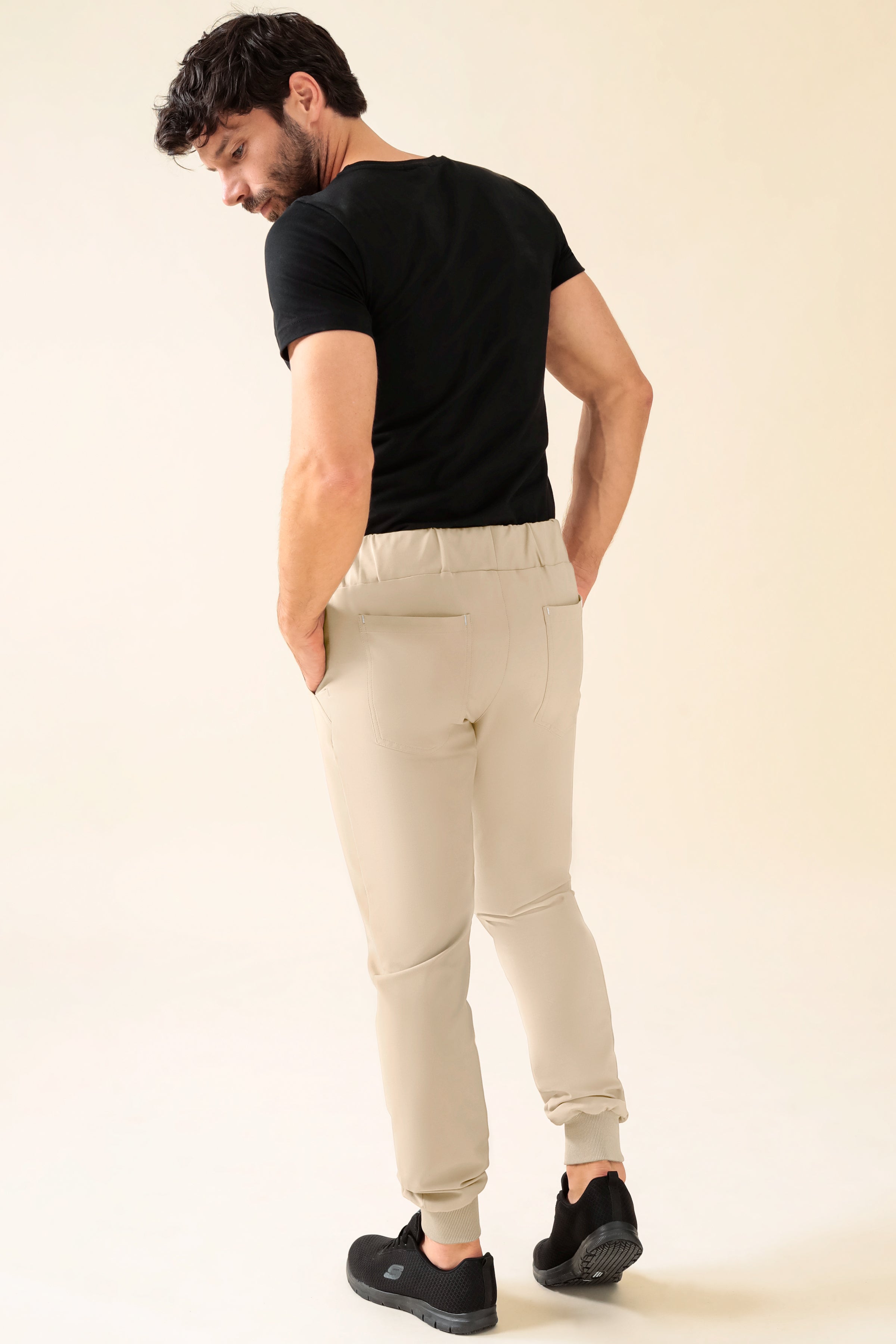 KAERE broek heren - zoom met elastische boord korte maat zonder beenzak zand