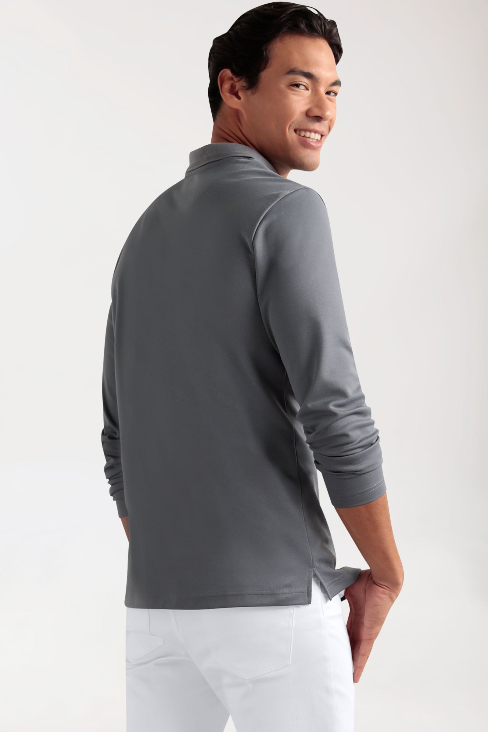 COMFY FLEX stretch longsleeve heren - polokraag steengrijs