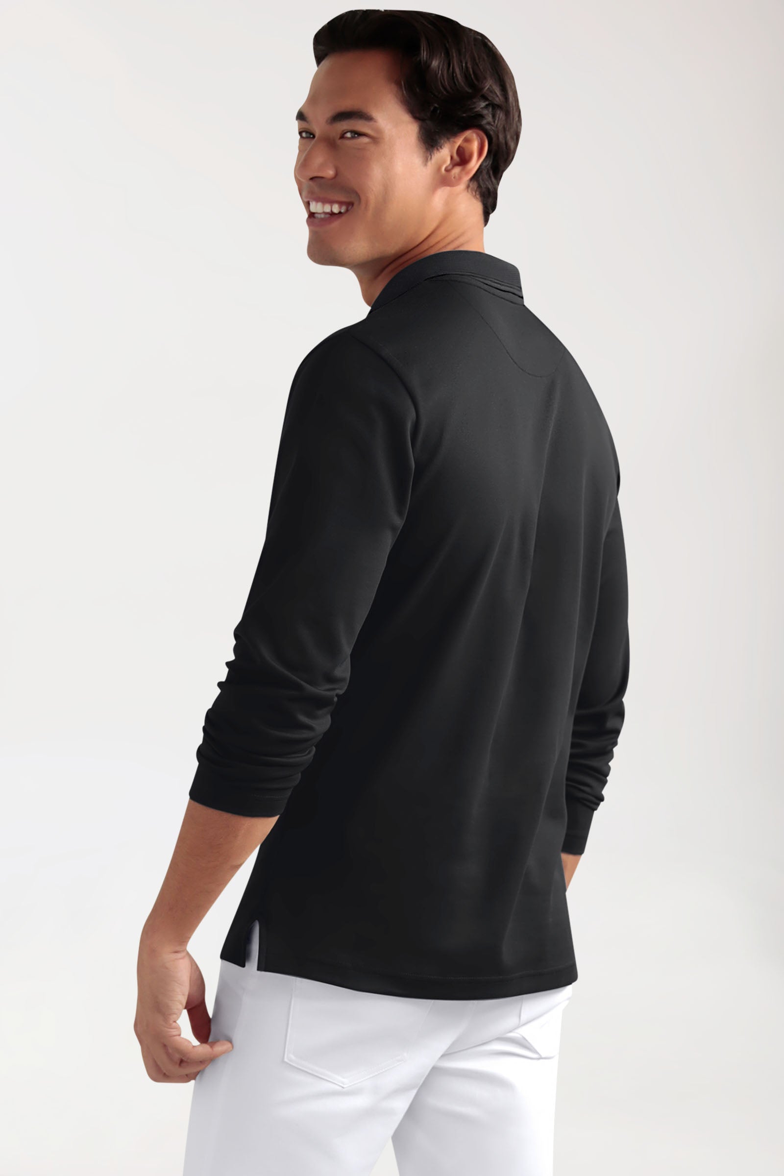 COMFY FLEX stretch longsleeve heren - polokraag zwart