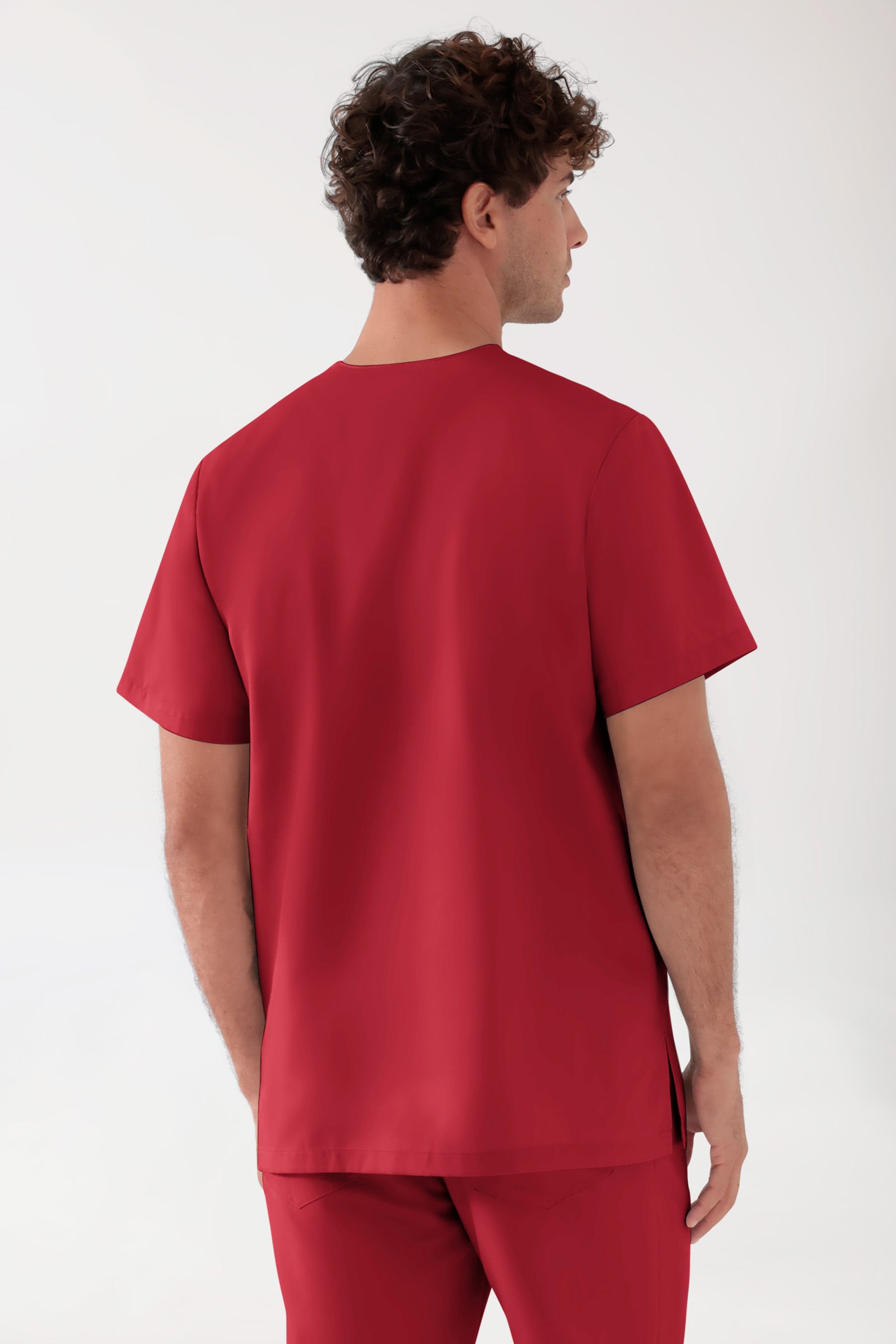 TENCEL™ oversteektuniek heren - V-hals rood, Achterzijde view