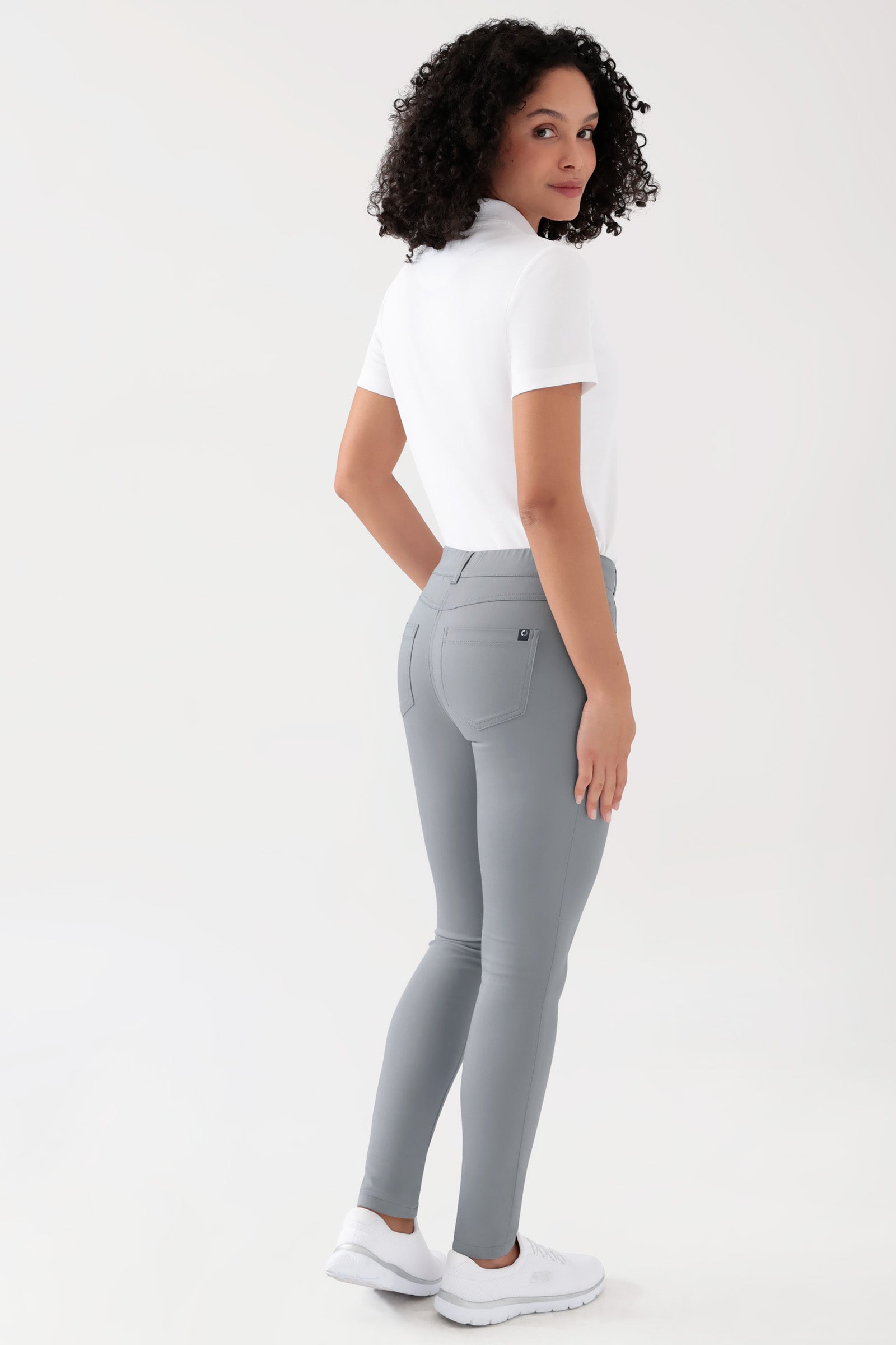 COMFY FLEX 5-pocket broek dames - slanke pijp grijs, Achterzijde view Het model is 176 cm lang en draagt maat 36