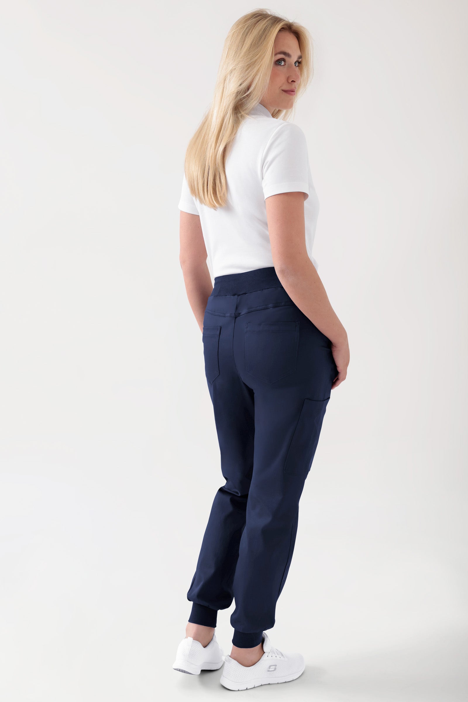 COMFY FLEX broek dames - jogpants navy, Achterzijde view Het model is 177 cm lang en draagt maat S
