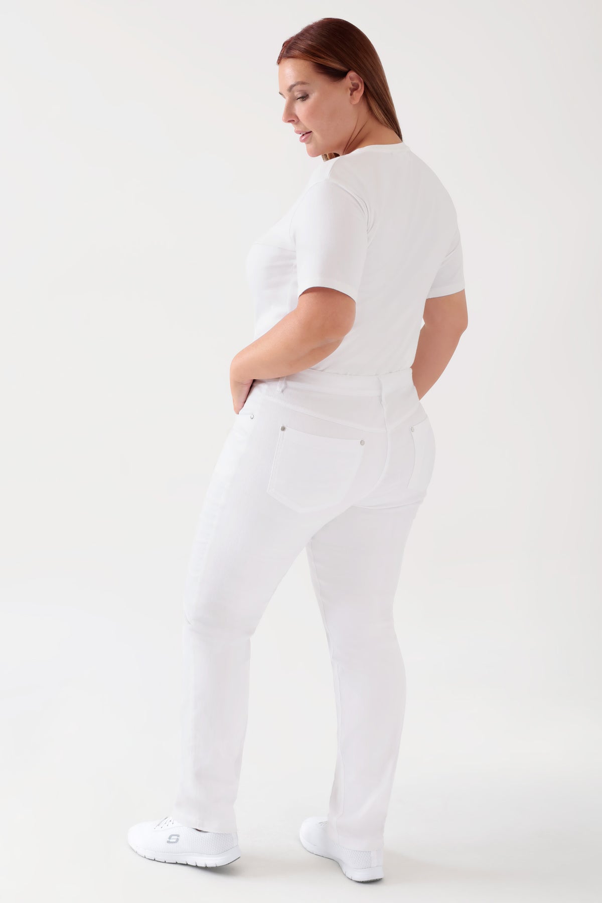 5-pocket broek dames - jeans look wit, Achterzijde view