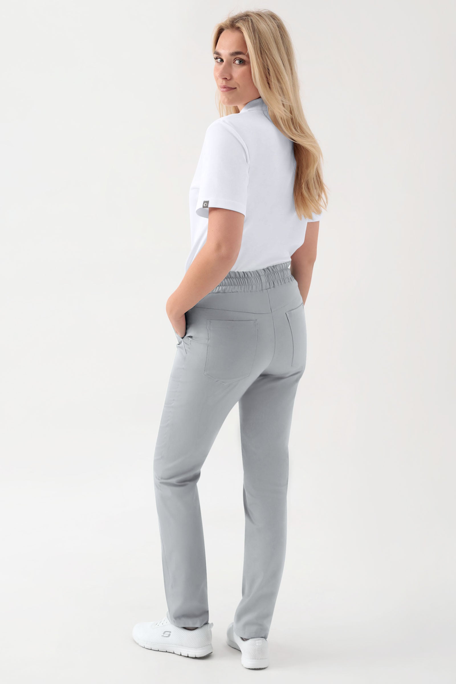 GREEN Stretch broek Unisex - elastische boord parelgrijs