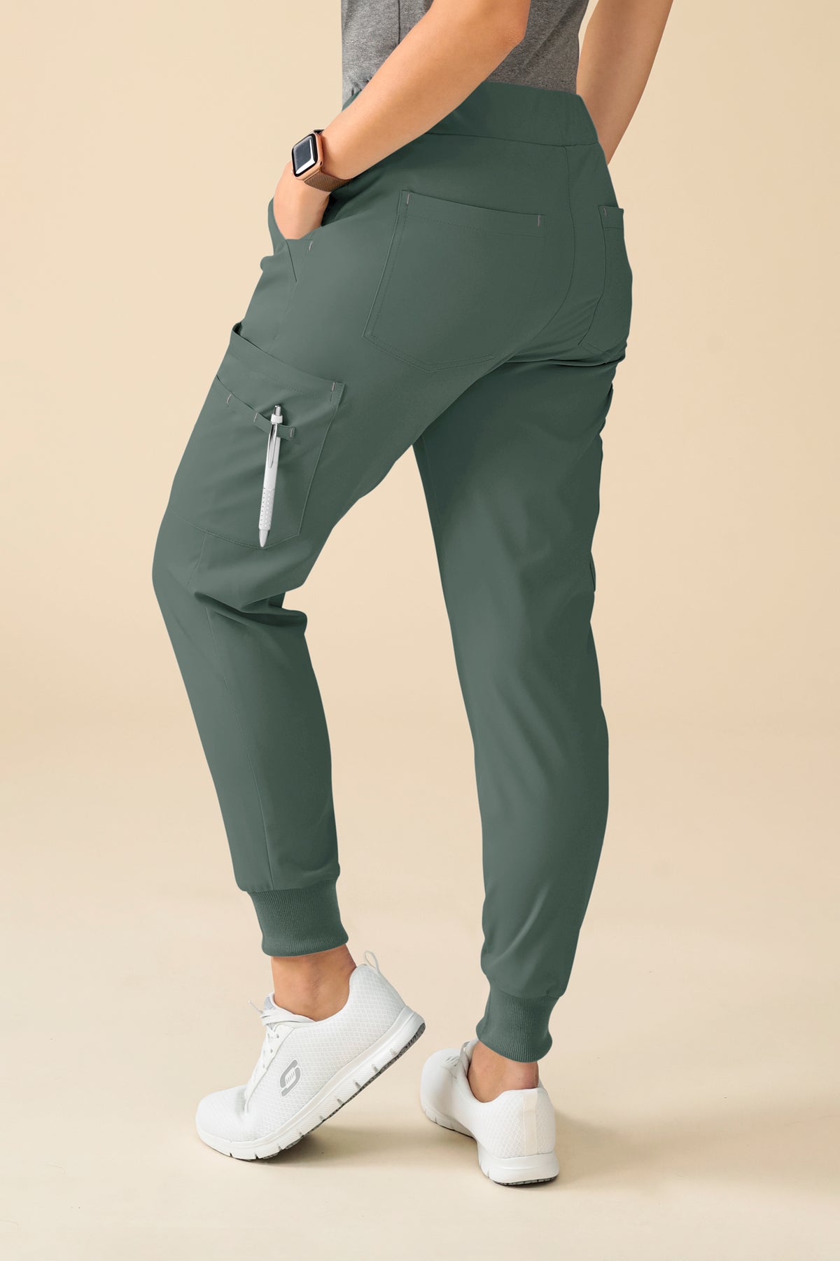 KAERE broek dames - zoom met elastische boord korte maat met beenzak donkergroen