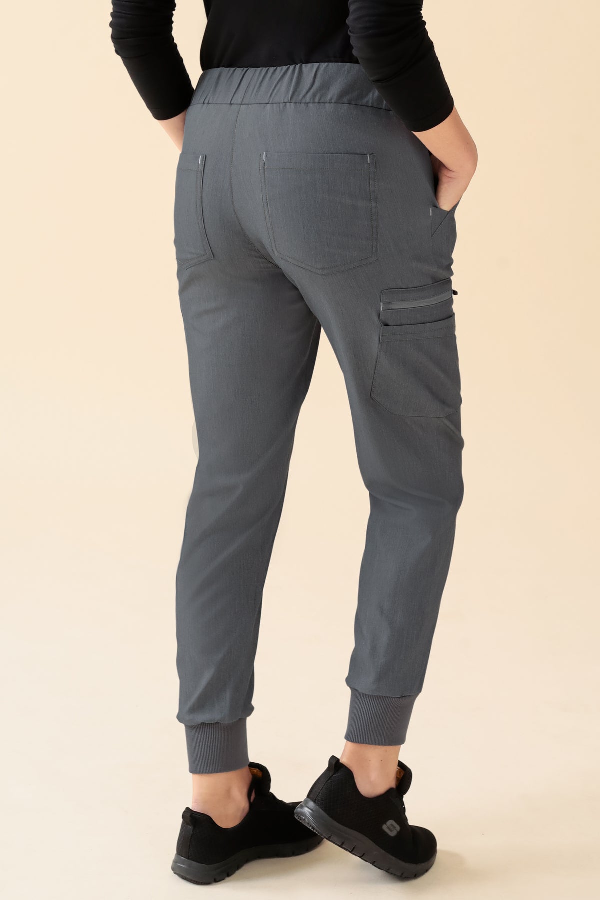 KAERE broek dames - zoom met elastische boord korte maat met beenzak grijs melange
