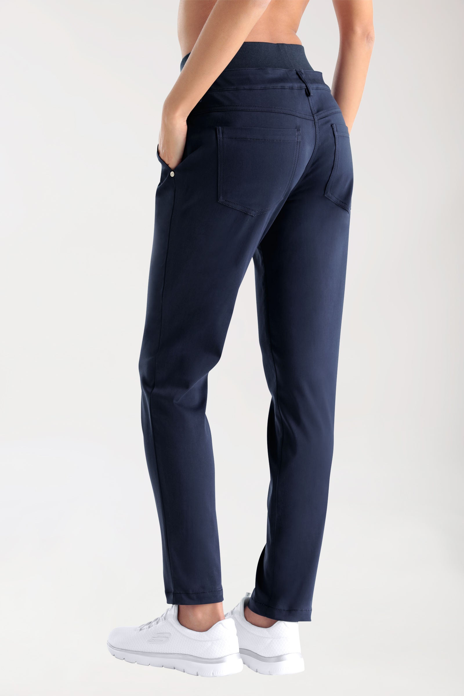 Comfort stretch broek dames - elastische gebreide tailleband navy