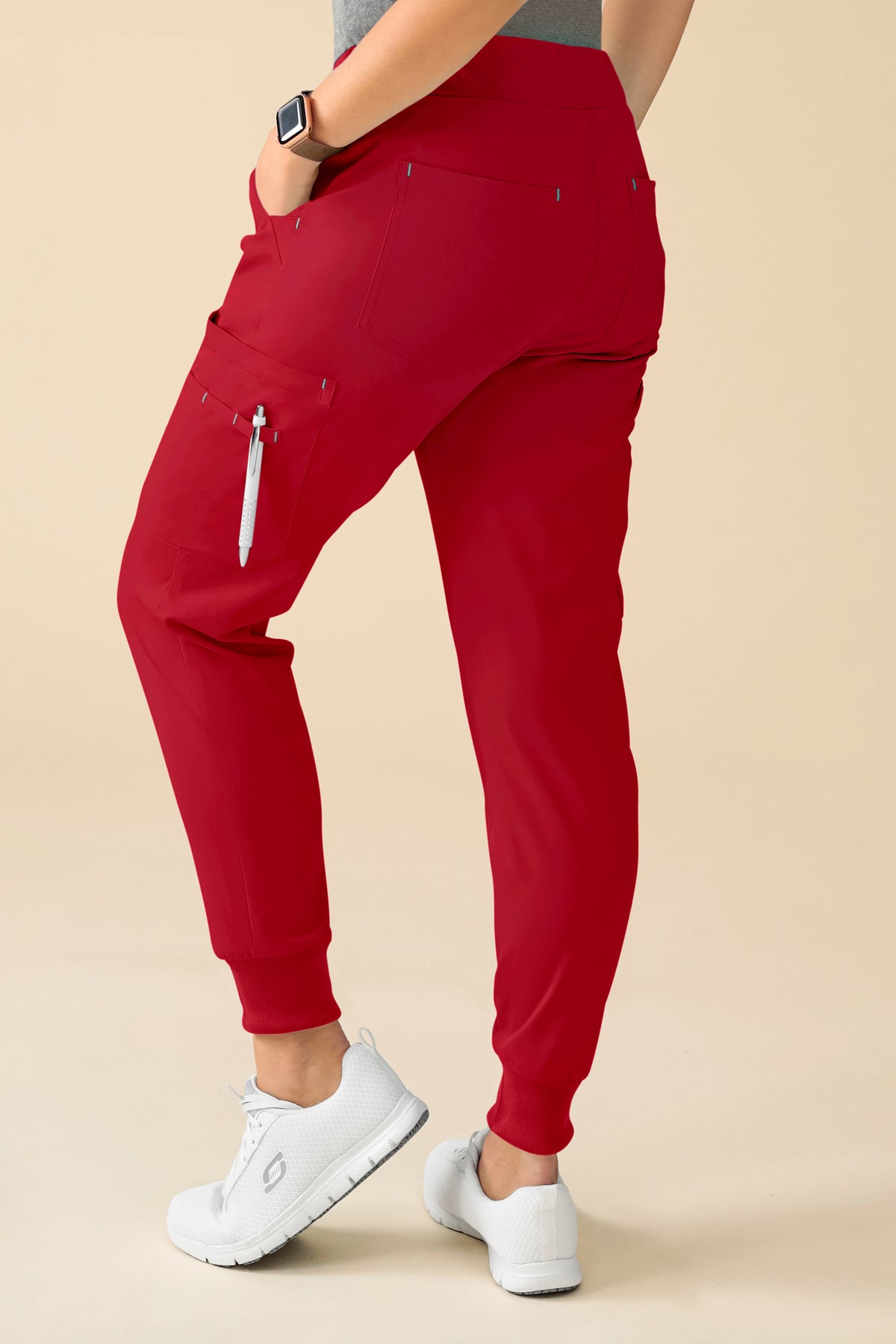 KAERE broek dames - zoom met elastische boord korte maat met beenzak rood