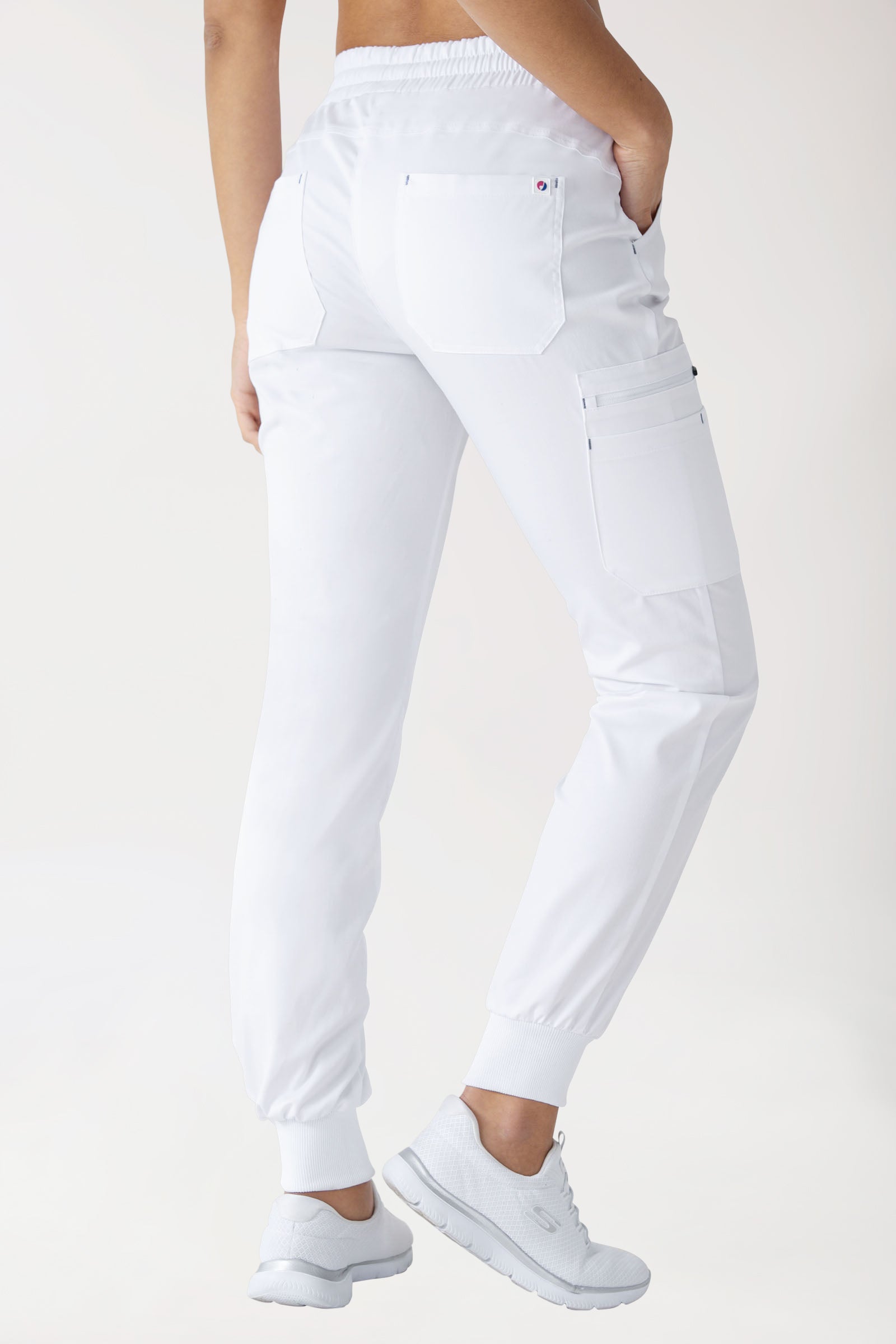 CLINIC STRETCH broek dames - gebreide tailleboord wit/grijs