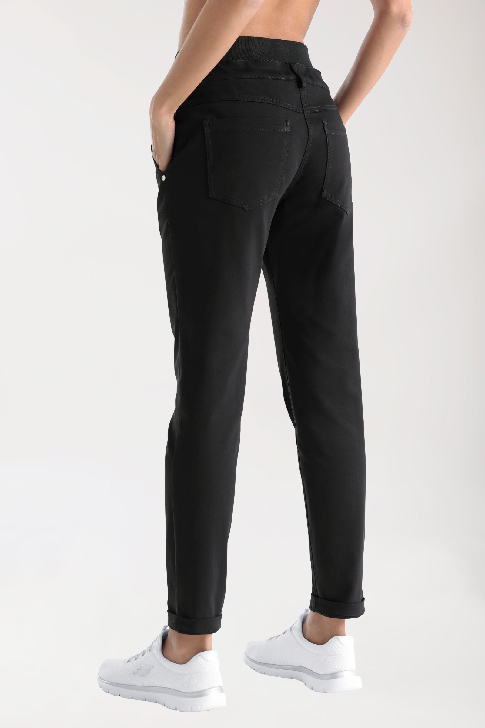 Comfort stretch broek dames - elastische gebreide tailleband zwart