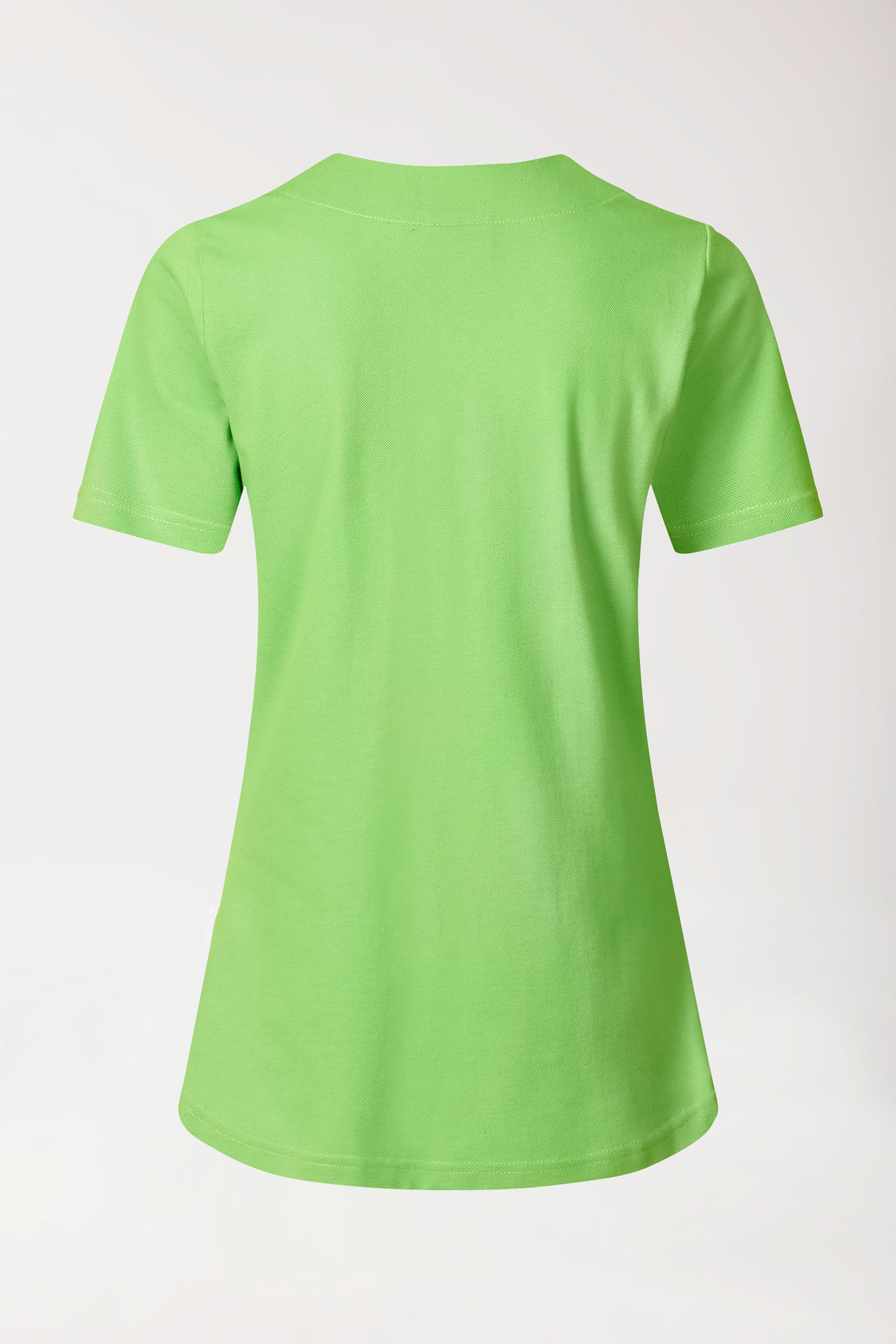 Piqué long-shirt dames - diagonale halslijn appelgroen
