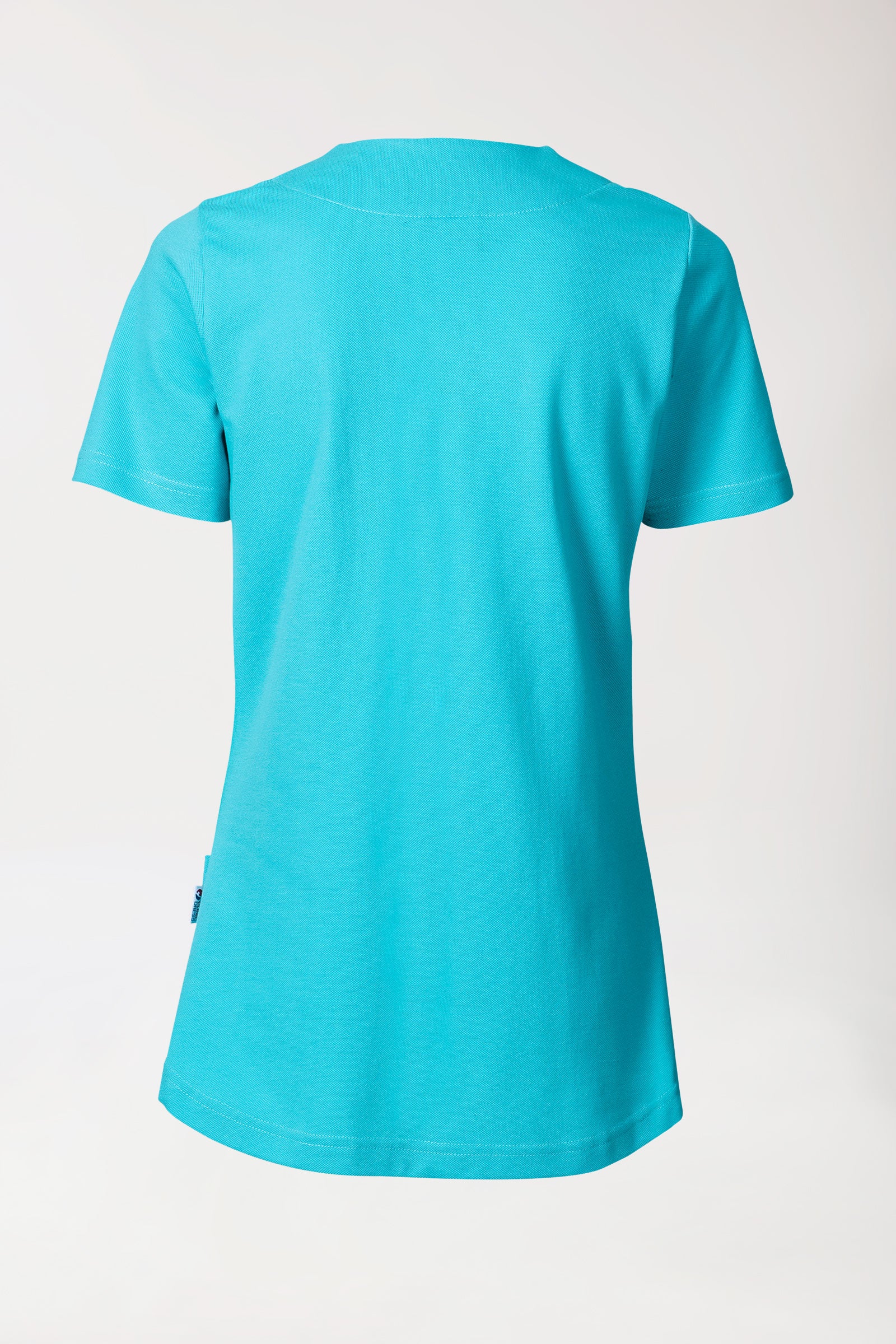 Piqué long-shirt dames - diagonale halslijn blue curaçao