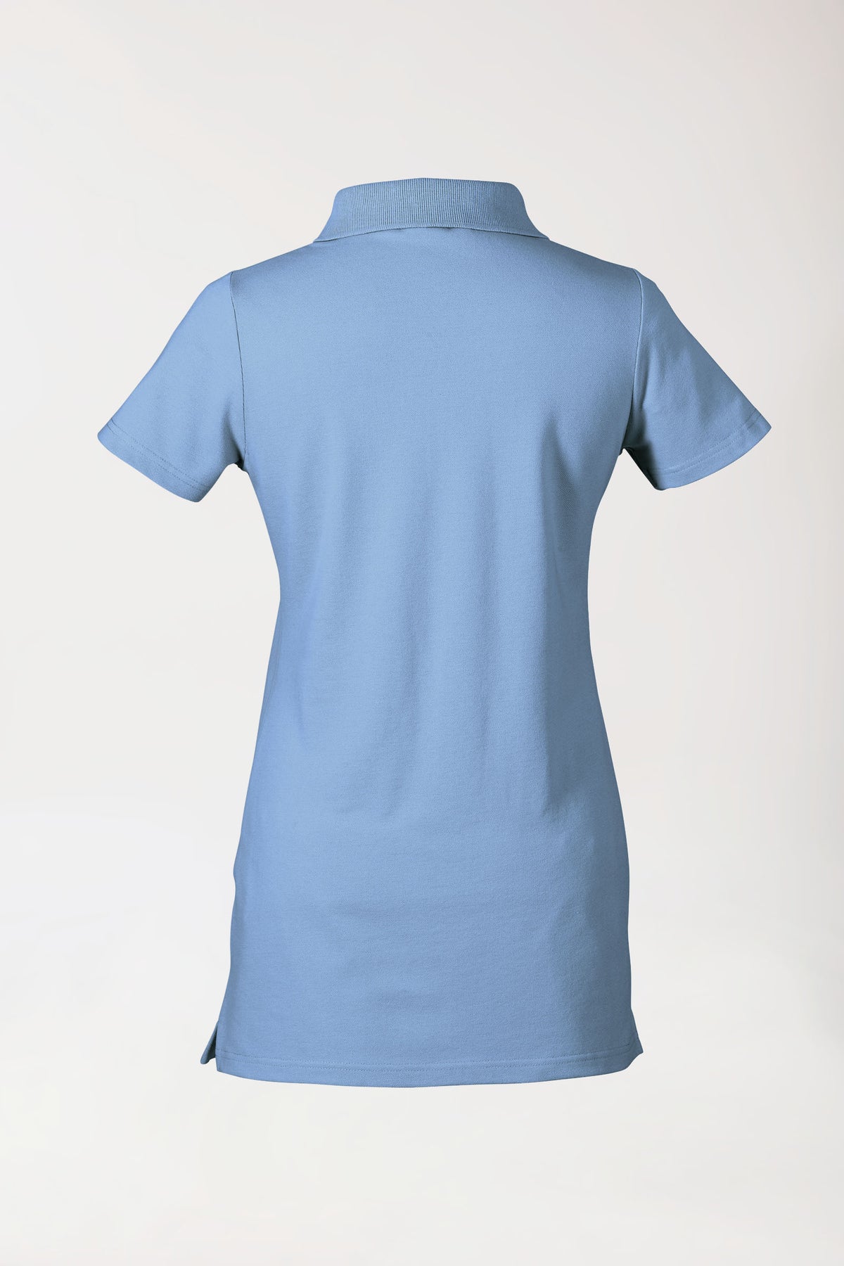 Stretch longshirt dames - polokraag hemelsblauw, Achterzijde view