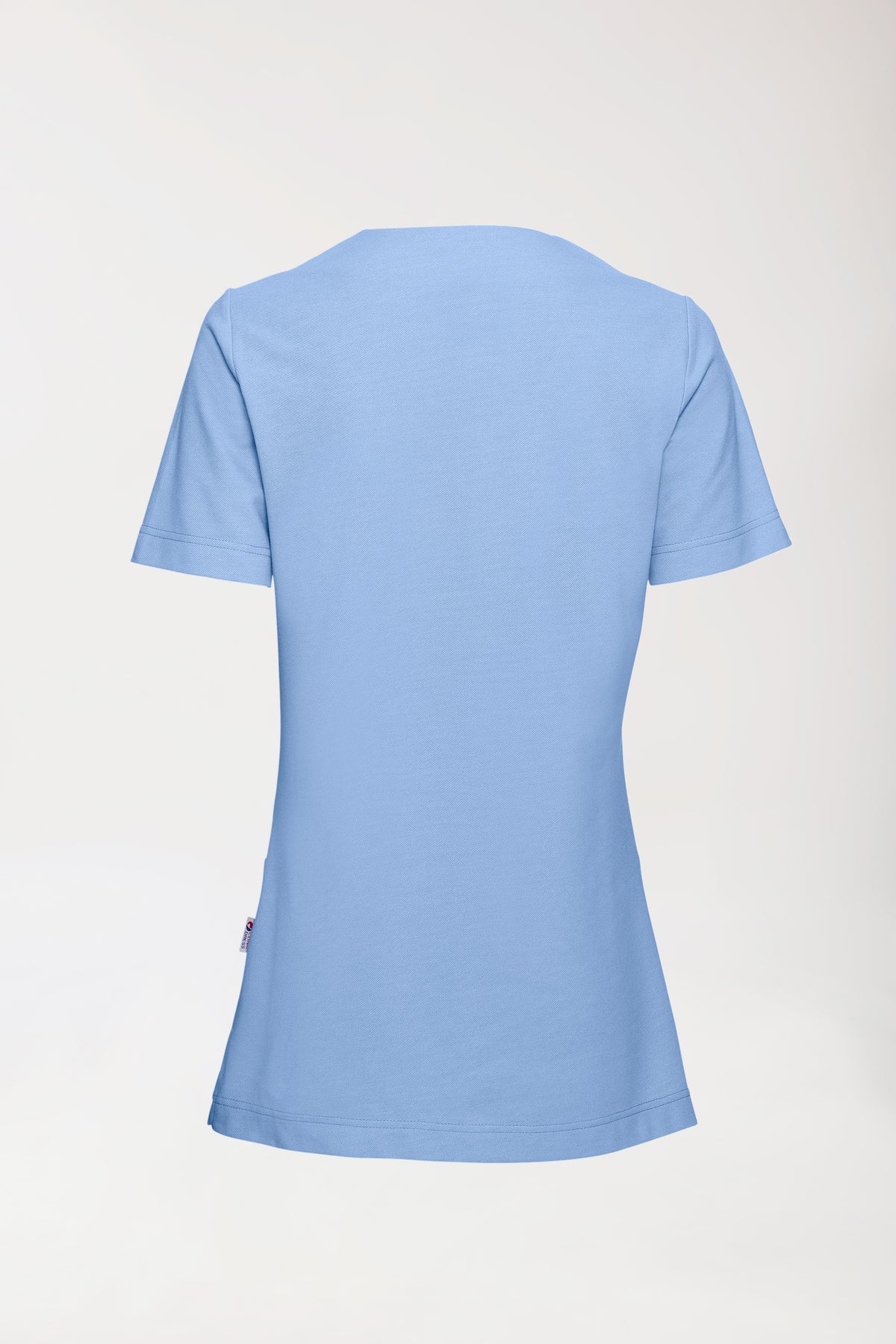 Piqué long-shirt dames - V-hals hemelsblauw, Achterzijde view