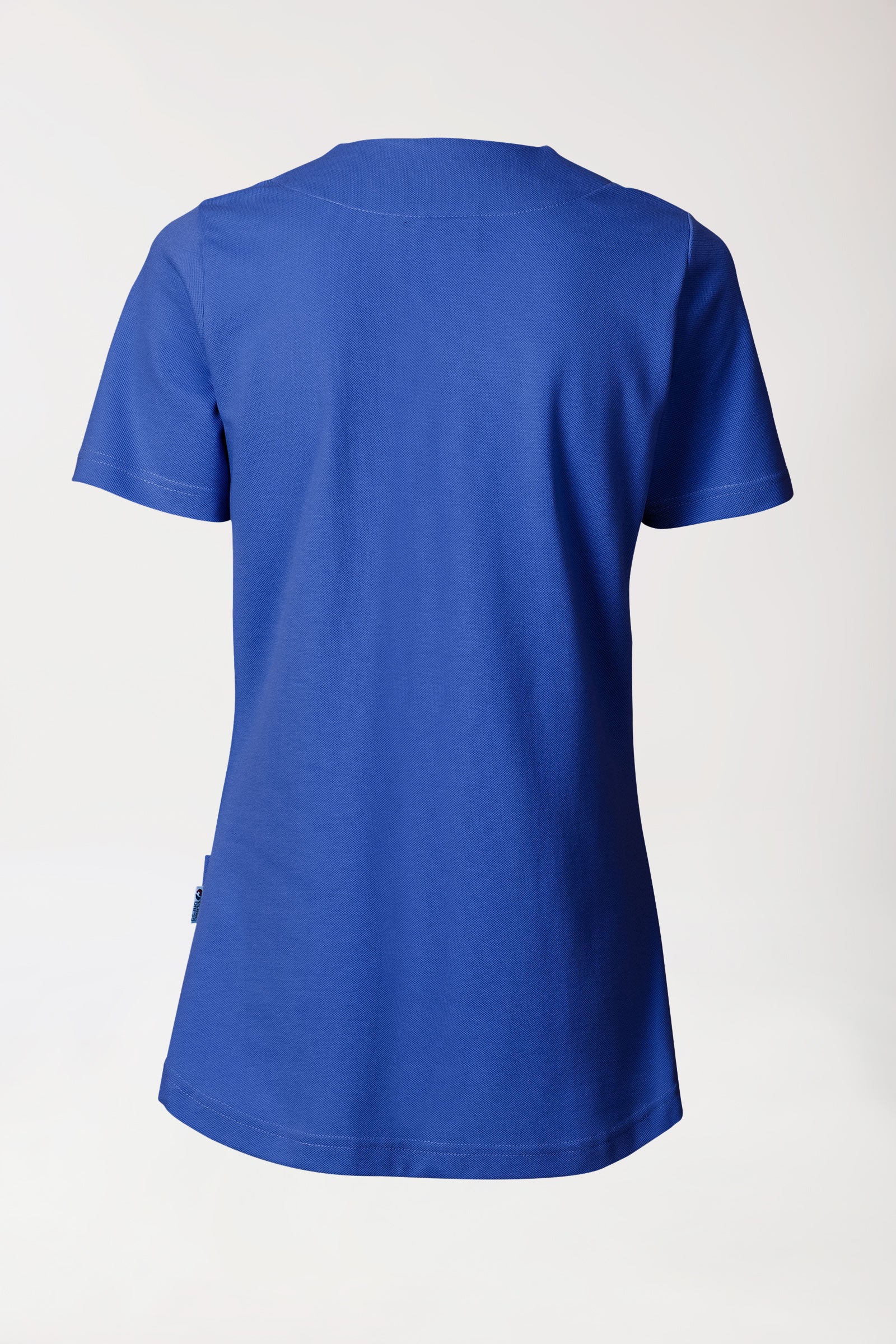Piqué long-shirt dames - diagonale halslijn koningsblauw