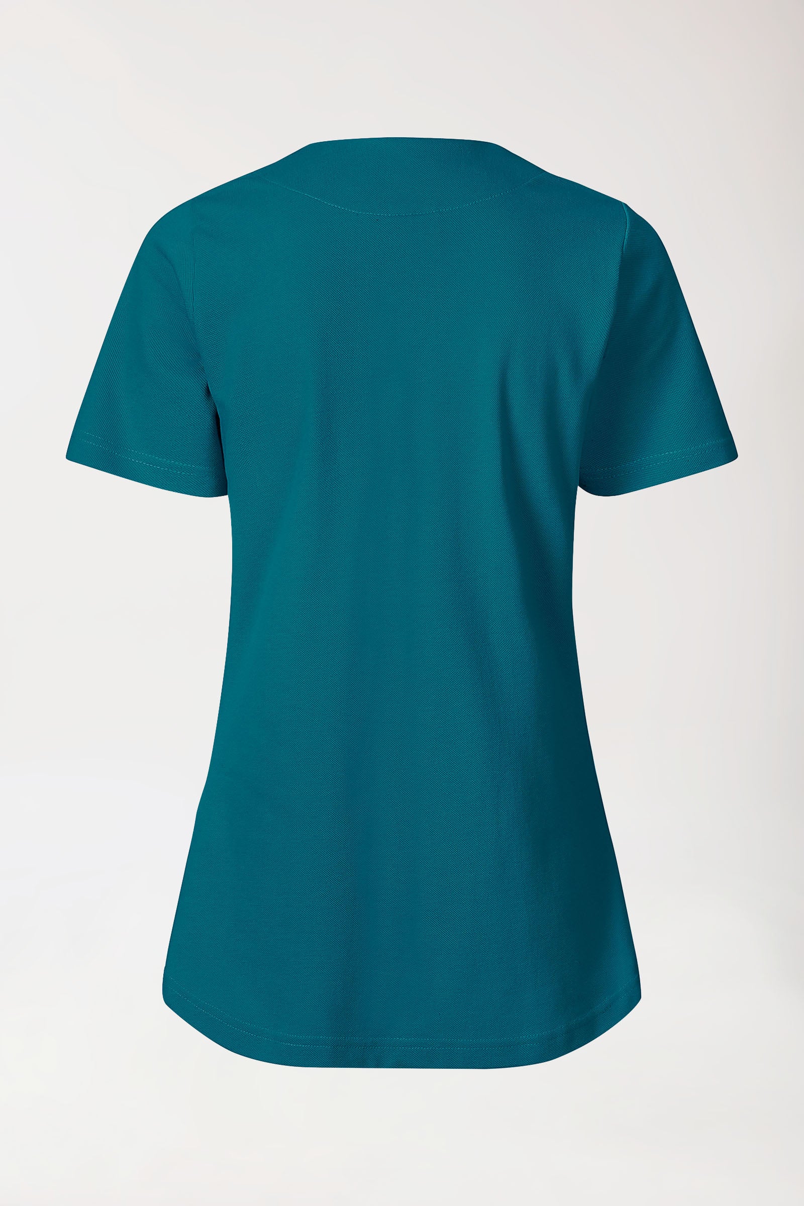 Piqué long-shirt dames - diagonale halslijn petrol
