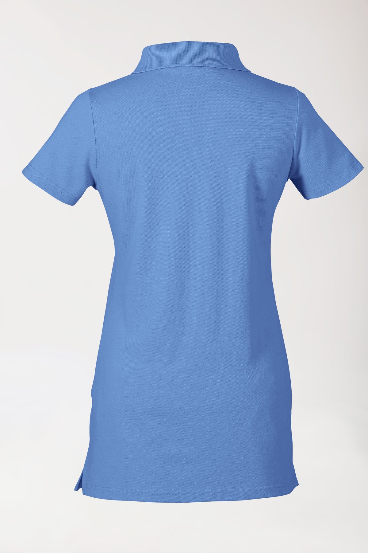Stretch longshirt dames - polokraag petrolblauw, Achterzijde view