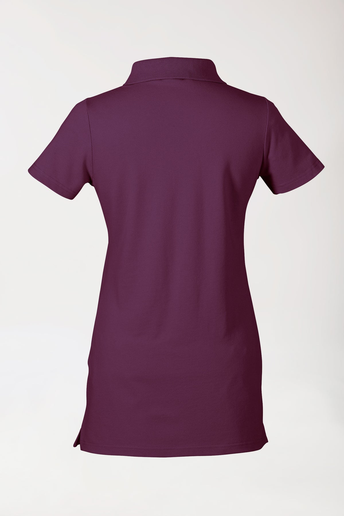 Stretch longshirt dames - polokraag pruimen, Achterzijde view