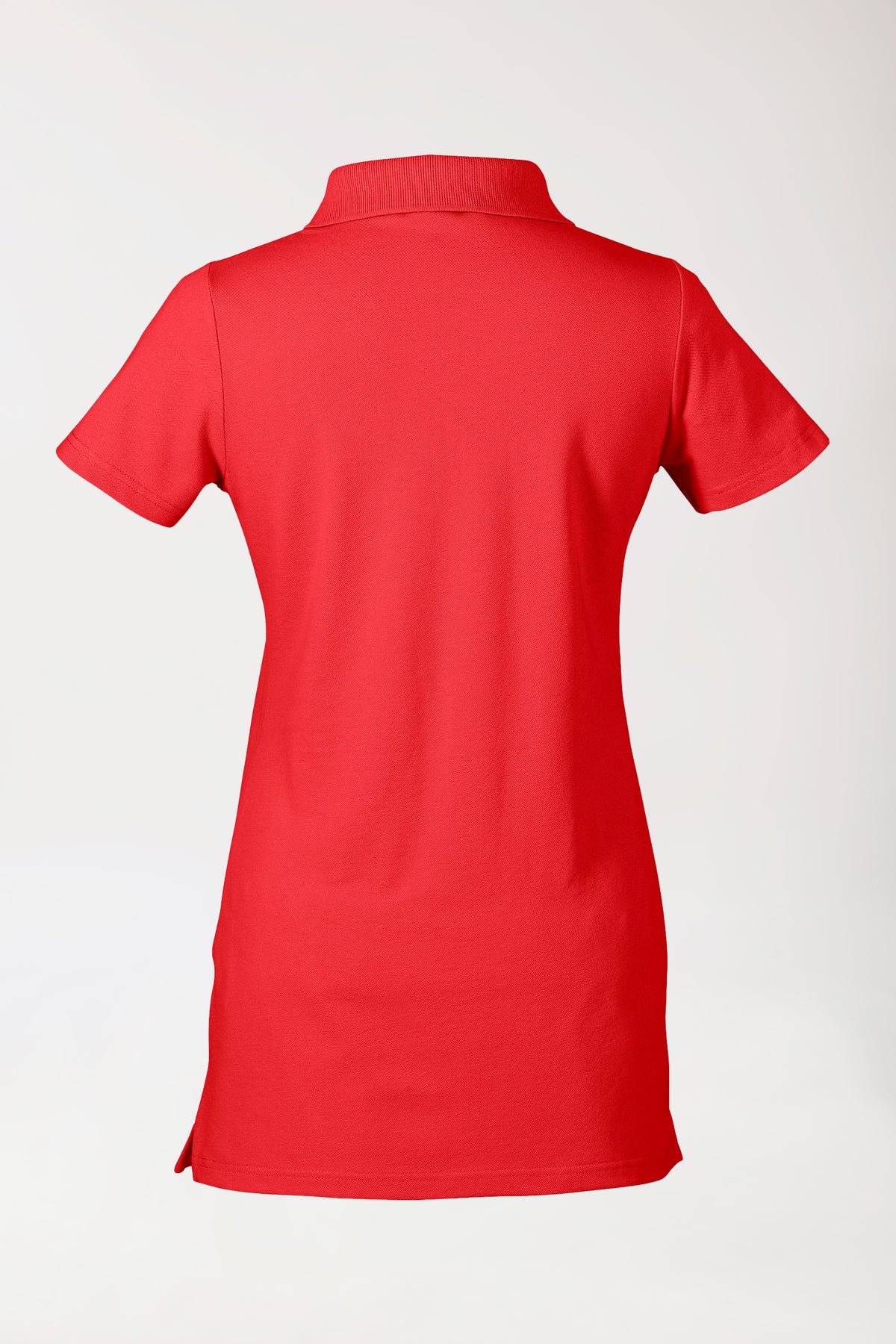 Stretch longshirt dames - polokraag rood, Achterzijde view